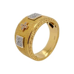 Florentine Finished Two-Tone 18 Karat Gold Italian Diamond Ring