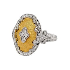 Florentine Finished Two-Tone 18 Karat Gold Italian Diamond Ring