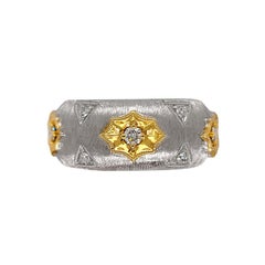 Florentine Finished Two-Tone 18 Karat Gold Italian Diamond Ring