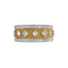 Florentiner Finished zweifarbiger italienischer Diamantring aus 18 Karat Gold