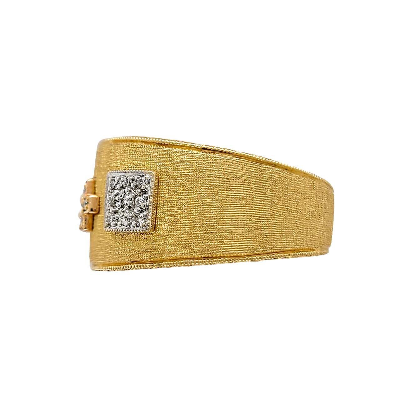 Anillo Italiano de Diamantes en Oro de 18 Kilates Acabado Florentino Bicolor Artesano en venta