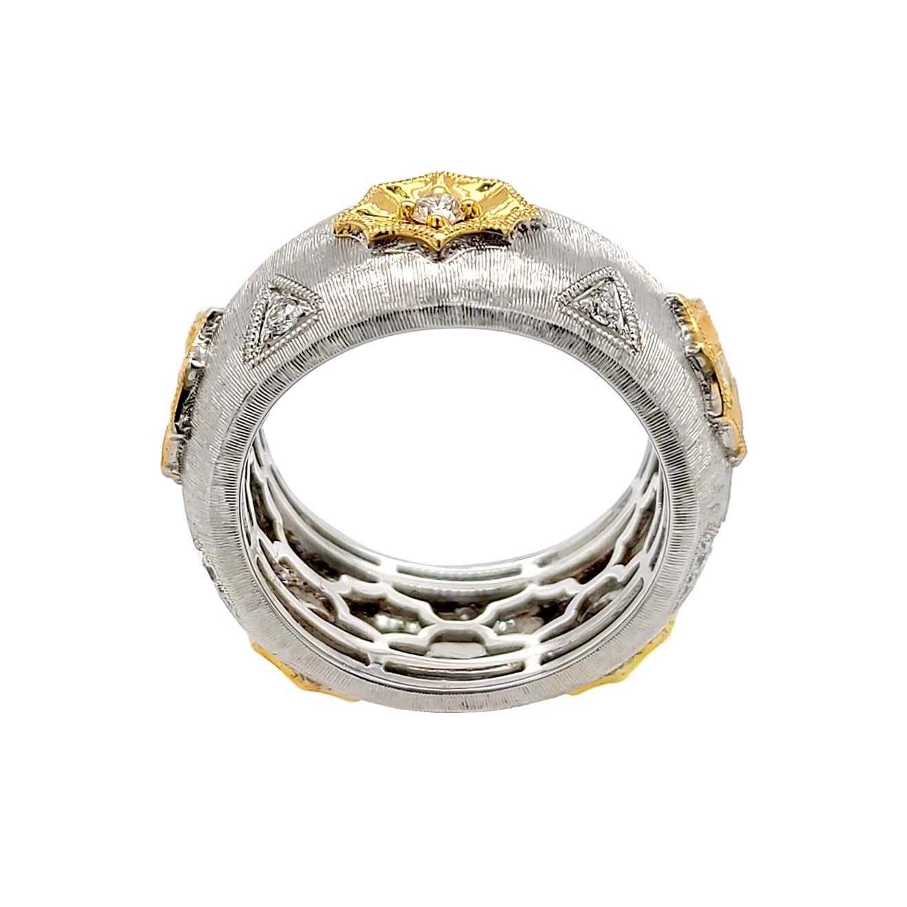 Artisan Bague italienne en or bicolore 18 carats avec diamants, finition florentine en vente