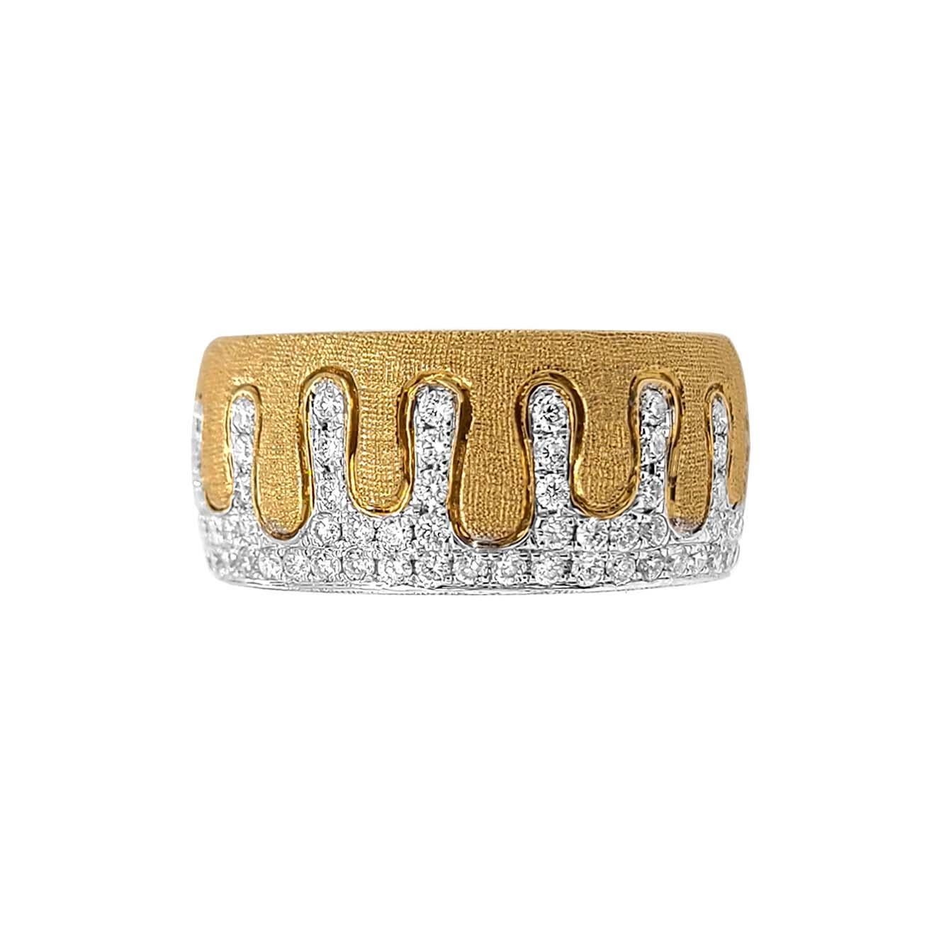 Anillo Italiano de Diamantes en Oro de 18 Kilates Acabado Florentino Bicolor Artesano en venta