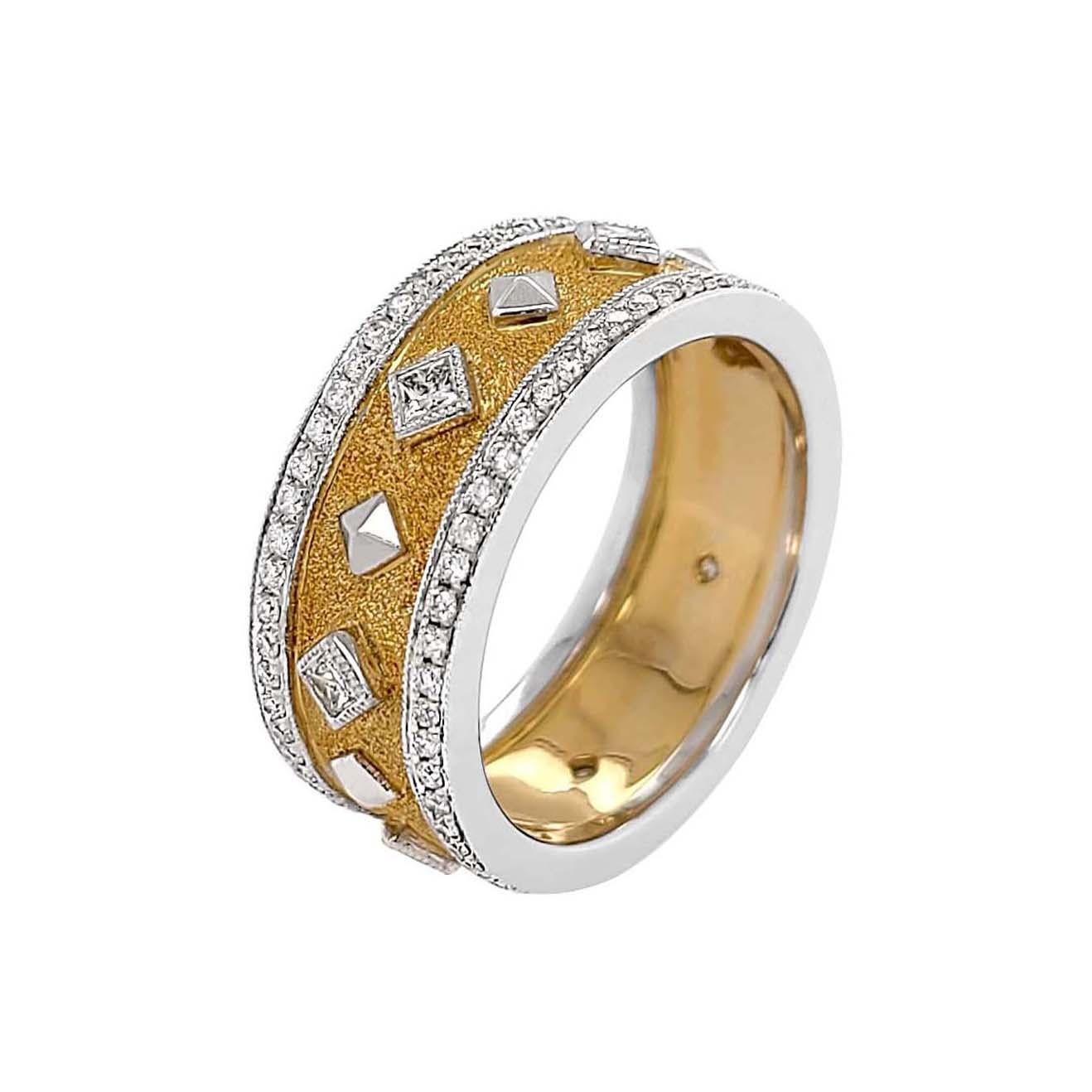 Artisan Bague italienne en or bicolore 18 carats avec diamants, finition florentine en vente
