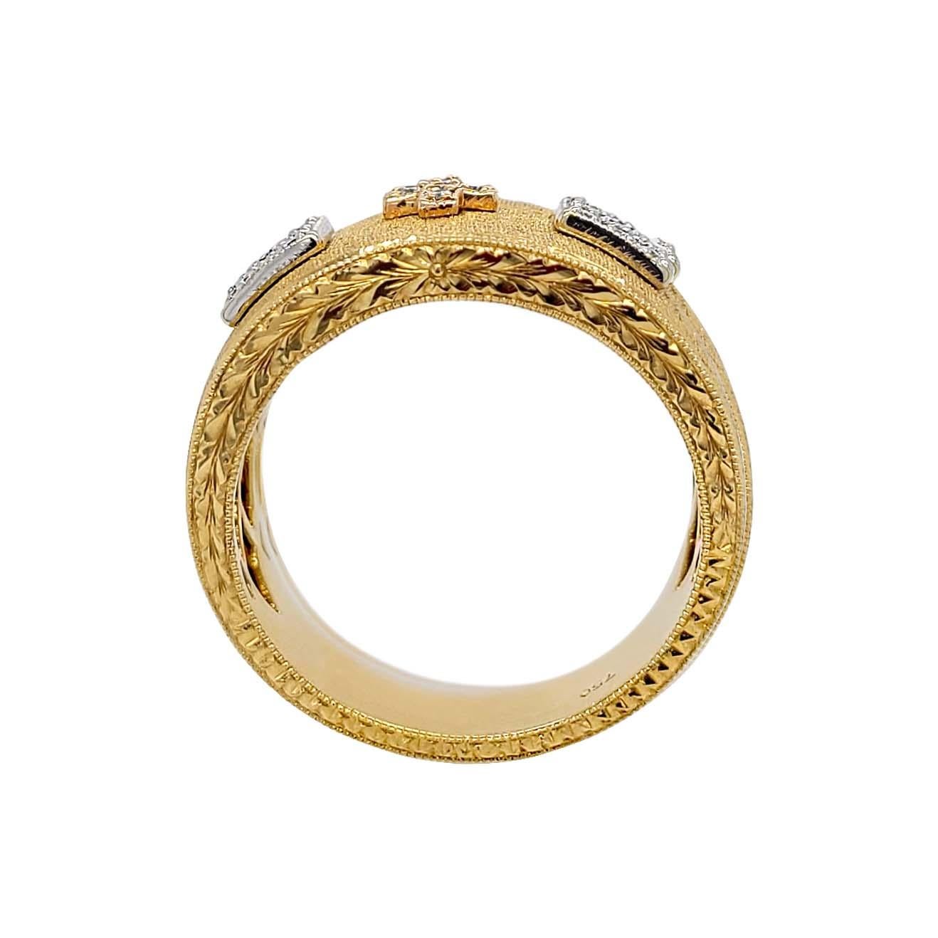 Anillo Italiano de Diamantes en Oro de 18 Kilates Acabado Florentino Bicolor Corte redondo en venta