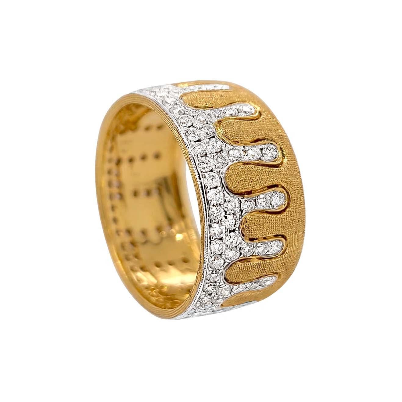 Anillo Italiano de Diamantes en Oro de 18 Kilates Acabado Florentino Bicolor Corte redondo en venta