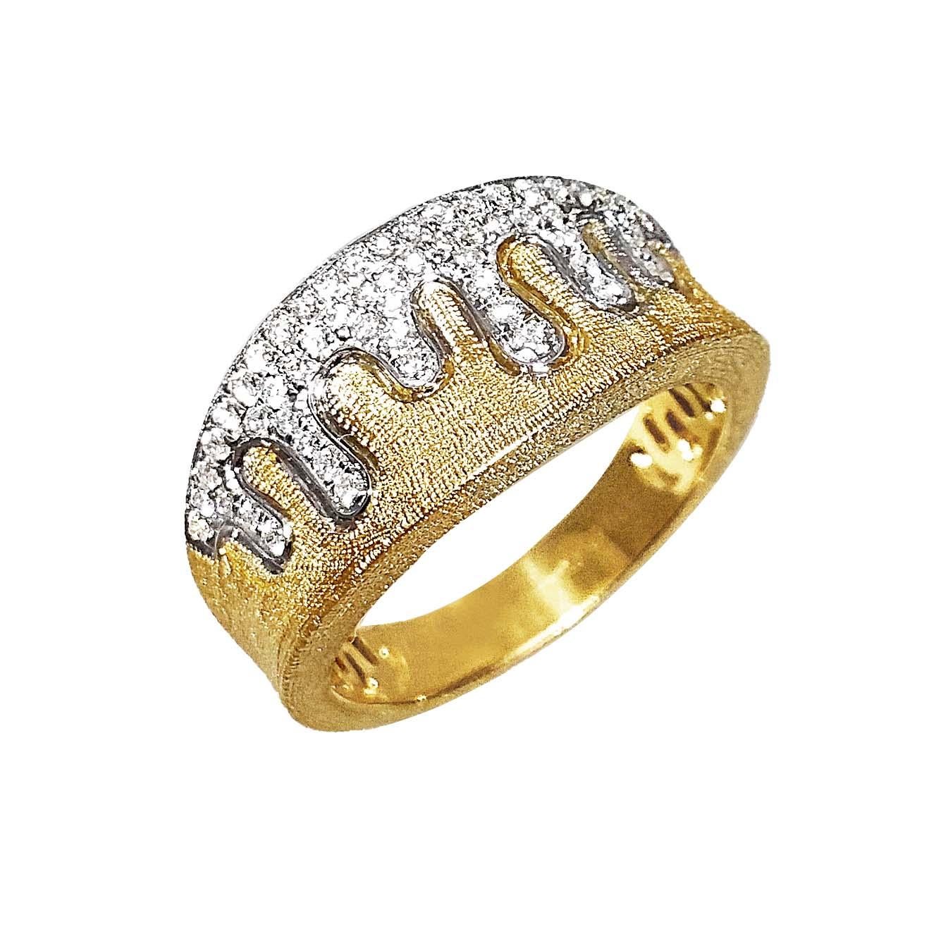Artisan Florentine Finished Two-Tone 18 Karat Gold Italian Diamond Ring For Sale