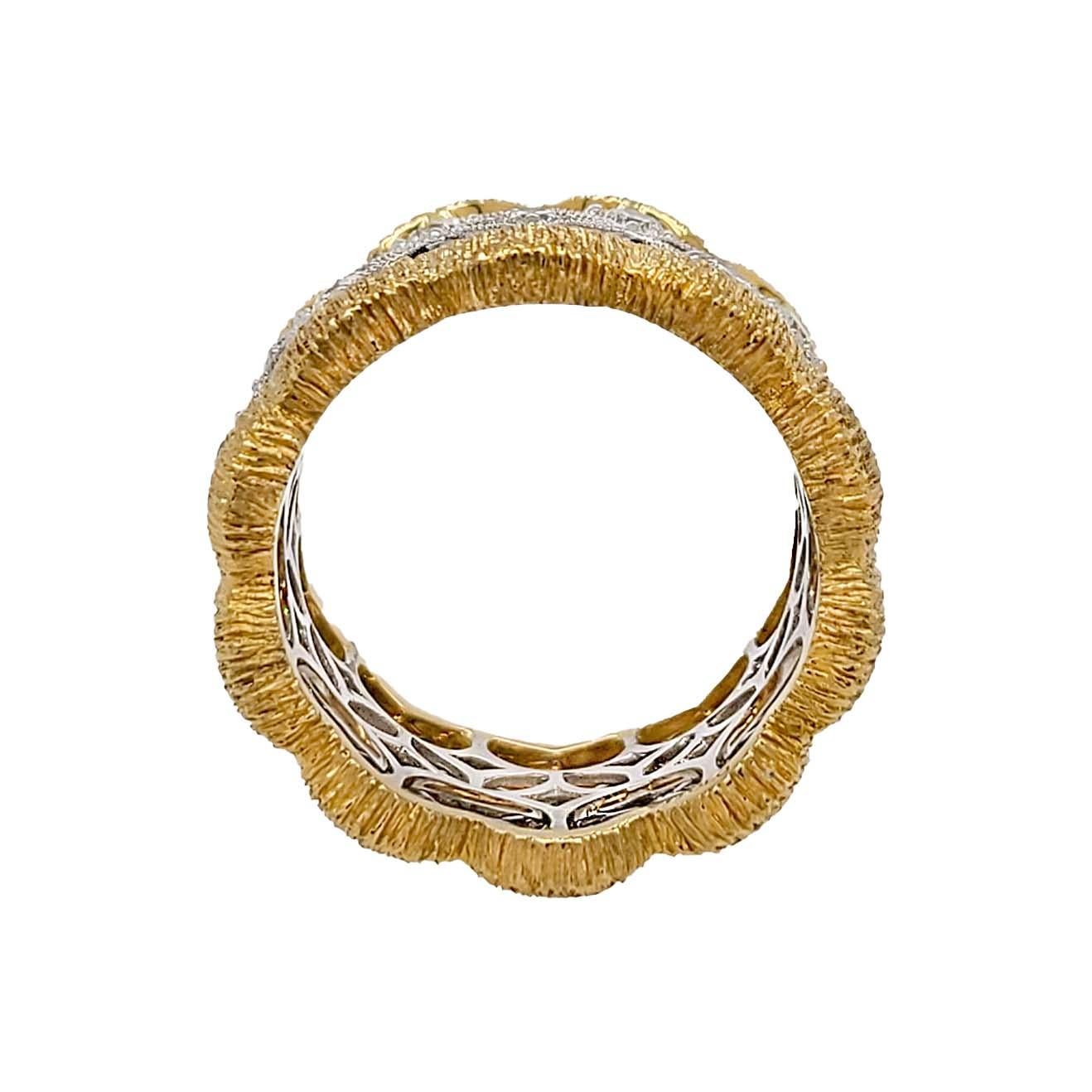 Artisan Florentine Finished Two-Tone 18 Karat Gold Italian Diamond Ring For Sale