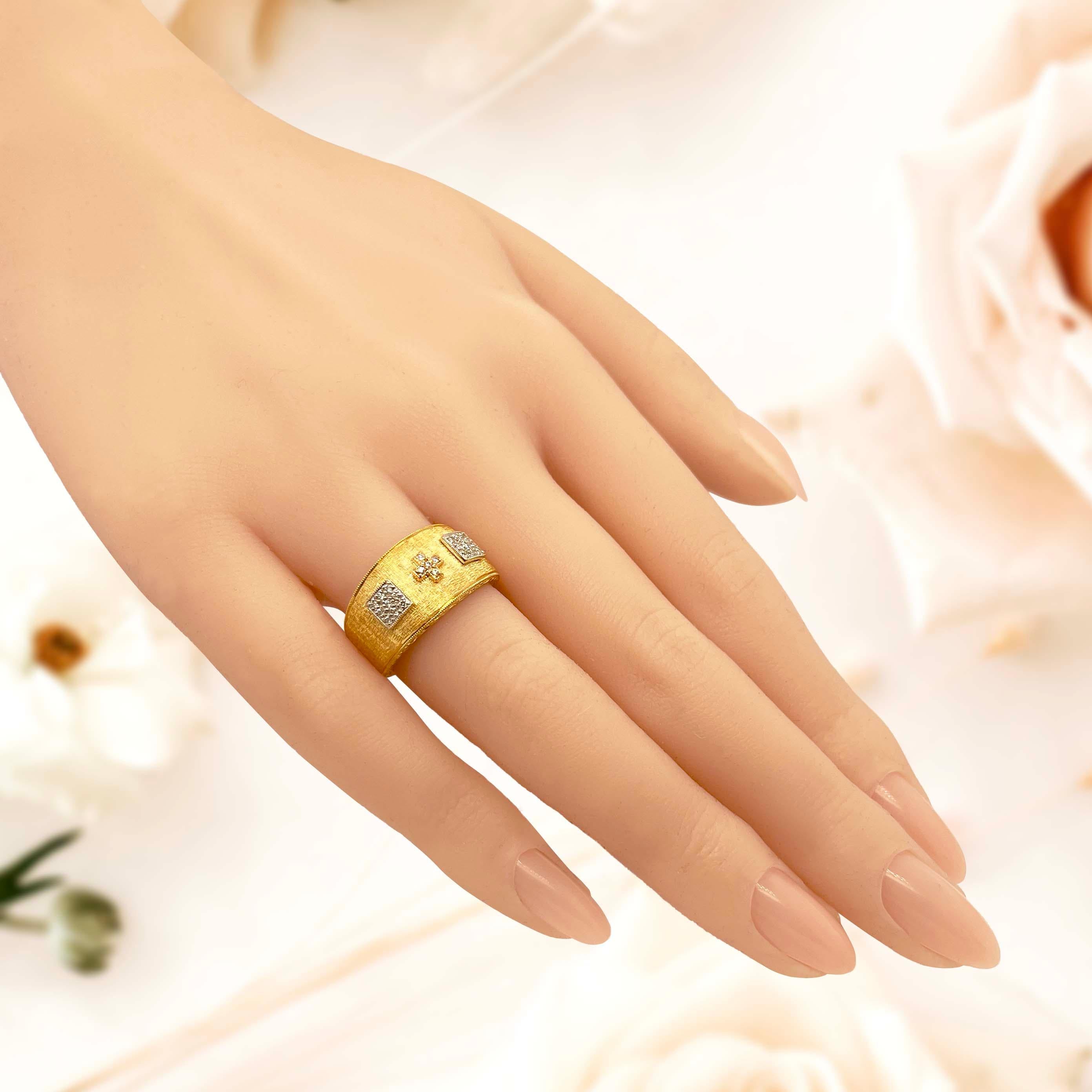 Anillo Italiano de Diamantes en Oro de 18 Kilates Acabado Florentino Bicolor en Nuevo estado para la venta en Los Angeles, CA