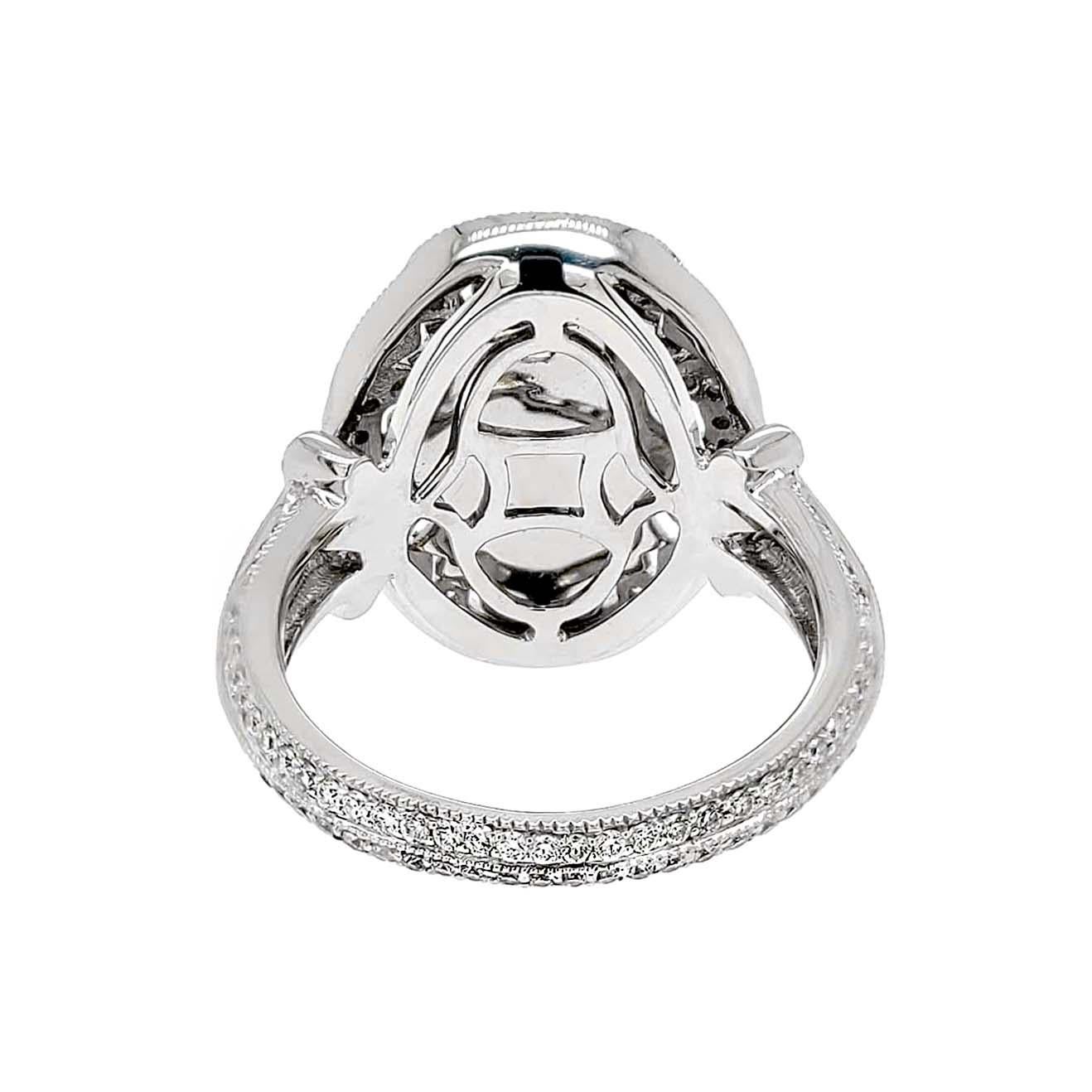 Round Cut Florentine Finished Two-Tone 18 Karat Gold Italian Diamond Ring For Sale