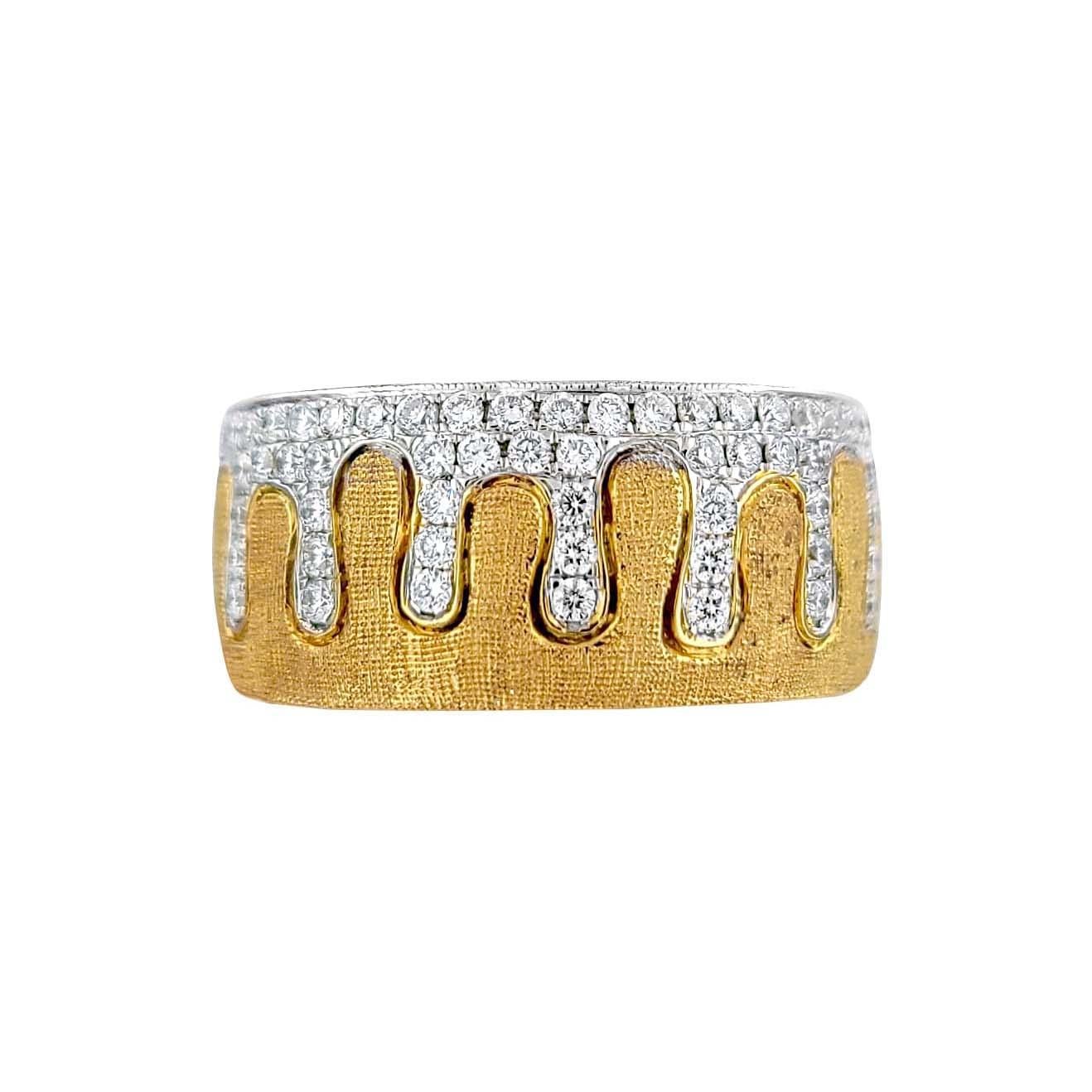 Anillo Italiano de Diamantes en Oro de 18 Kilates Acabado Florentino Bicolor en Nuevo estado para la venta en Los Angeles, CA
