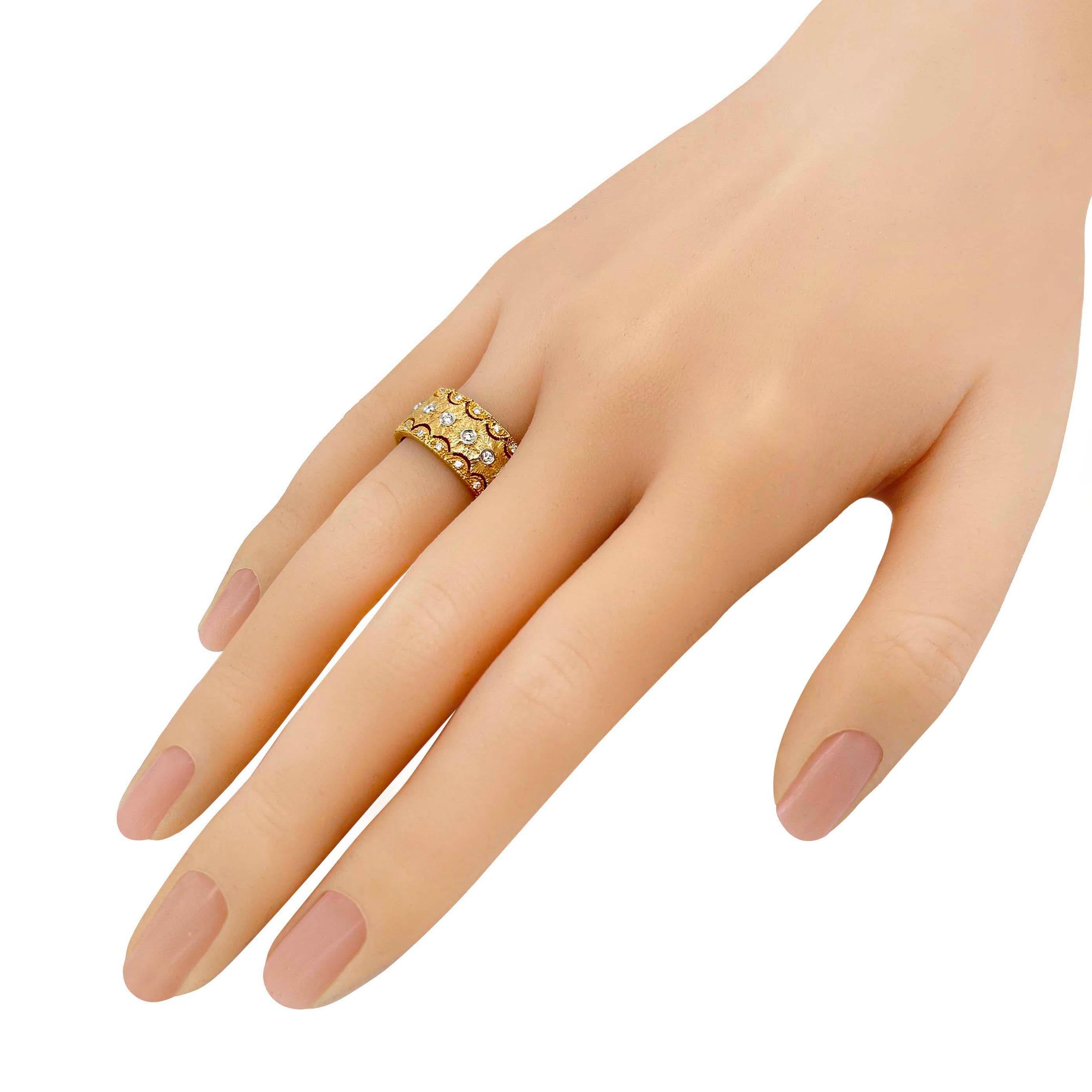 Florentiner Finished zweifarbiger italienischer Diamantring aus 18 Karat Gold für Damen oder Herren im Angebot