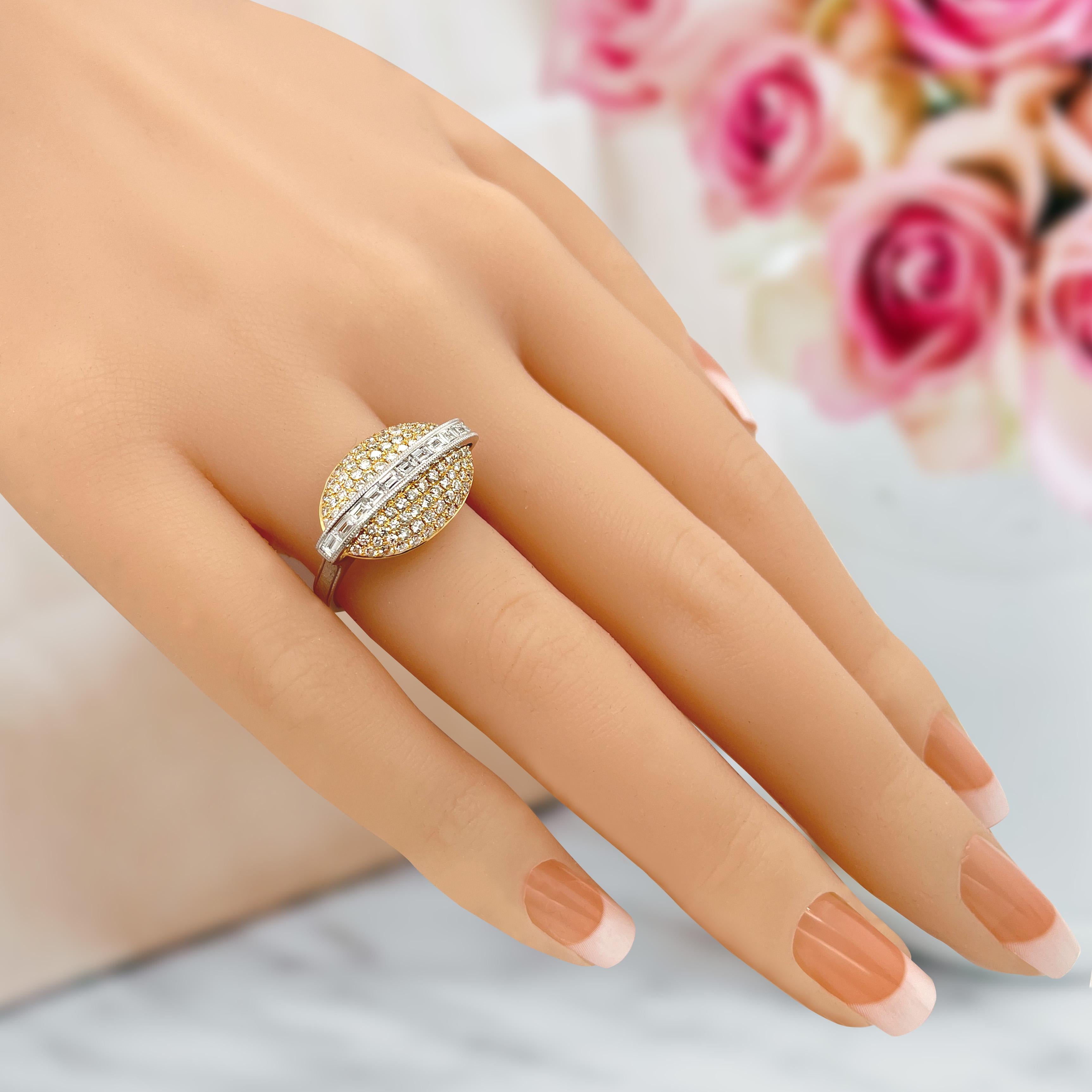 De las mujeres Anillo Italiano de Diamantes en Oro de 18 Kilates Acabado Florentino Bicolor en venta