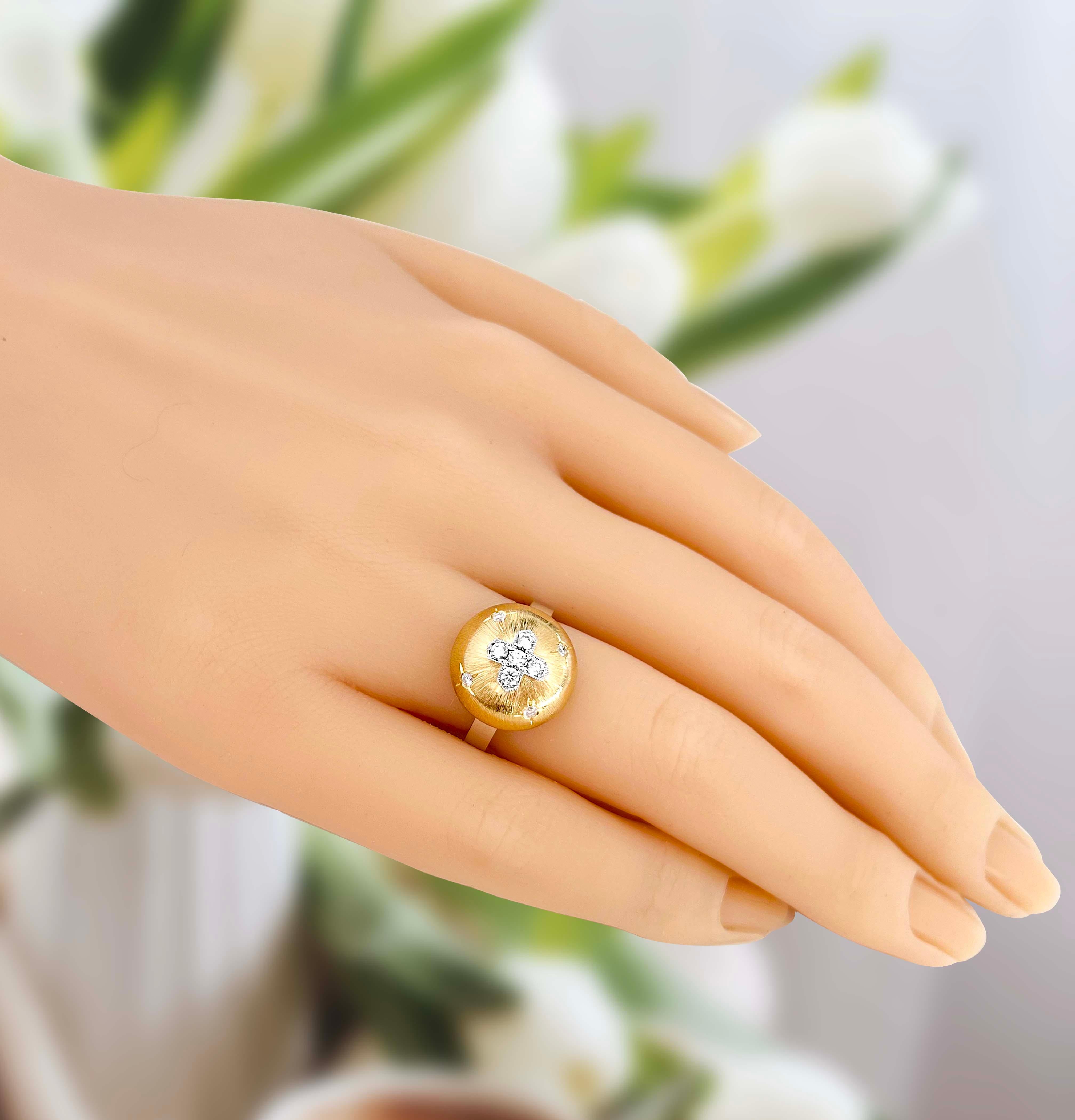 Florentine Finished Two-Tone 18 Karat Gold Italian Diamond Ring For Sale 3