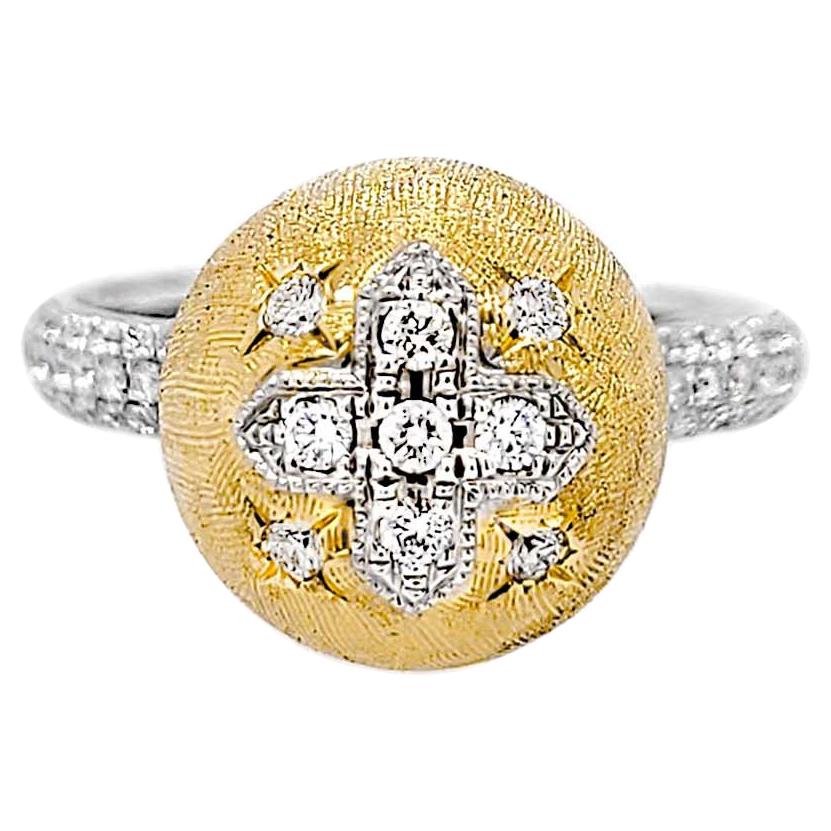 Florentine Finished Two-Tone 18 Karat Gold Italian Diamond Ring For Sale