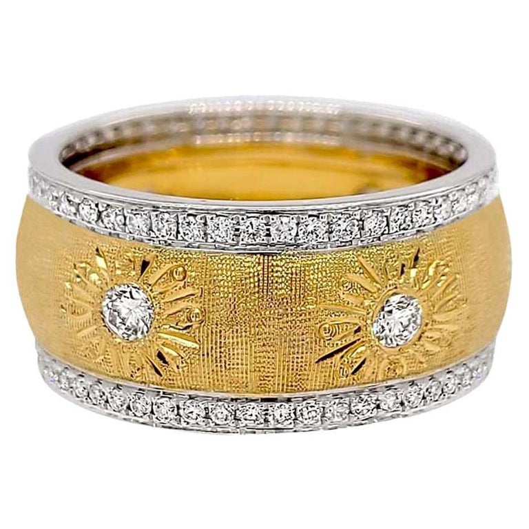 Buccellati Diamond Two-Tone 18 Karat Gold Eternelle Textured Vintage Band  Ring