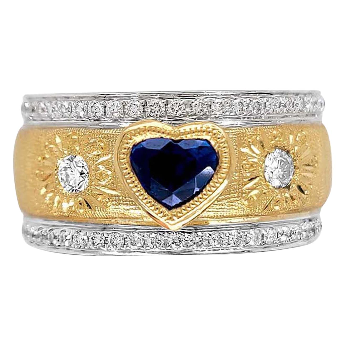 Florentine Finished Two-Tone 18 Karat Gold Italian Diamond Ring For Sale