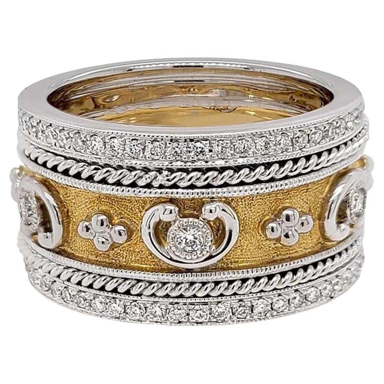 Bague italienne en or bicolore 18 carats avec diamants, finition florentine  En vente sur 1stDibs