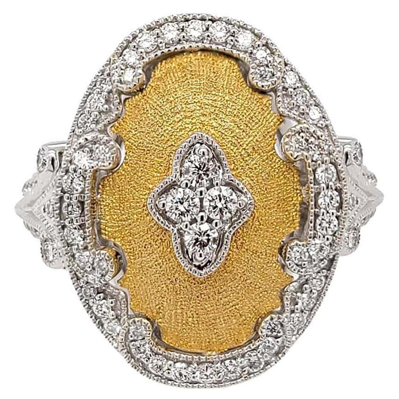 Florentine Finished Two-Tone 18 Karat Gold Italian Diamond Ring For Sale
