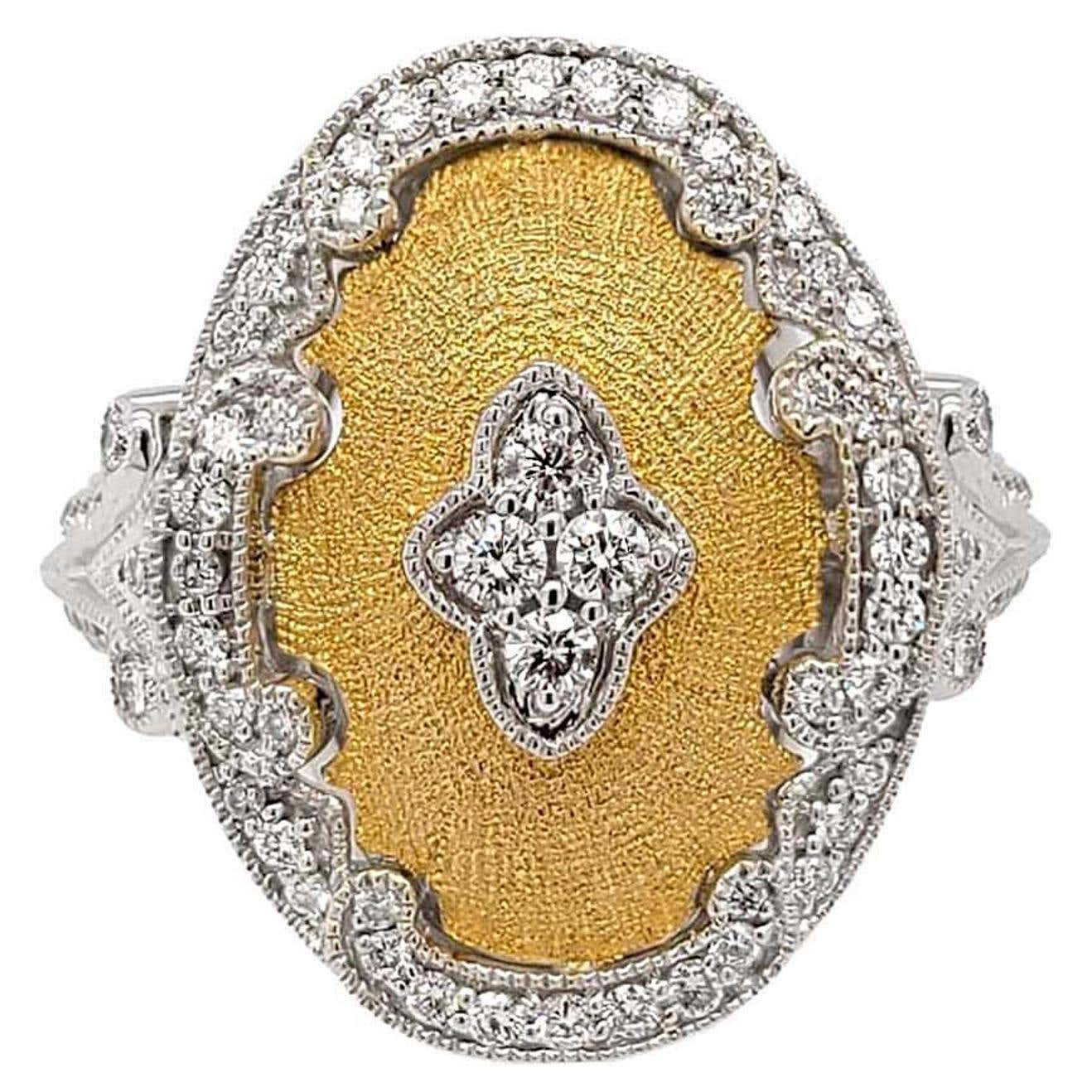 Florentine Finished Two-Tone 18 Karat Gold Italian Diamond Ring For ...