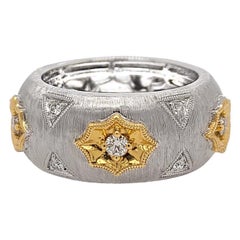 Florentine Finished Two-Tone 18 Karat Gold Italian Diamond Ring