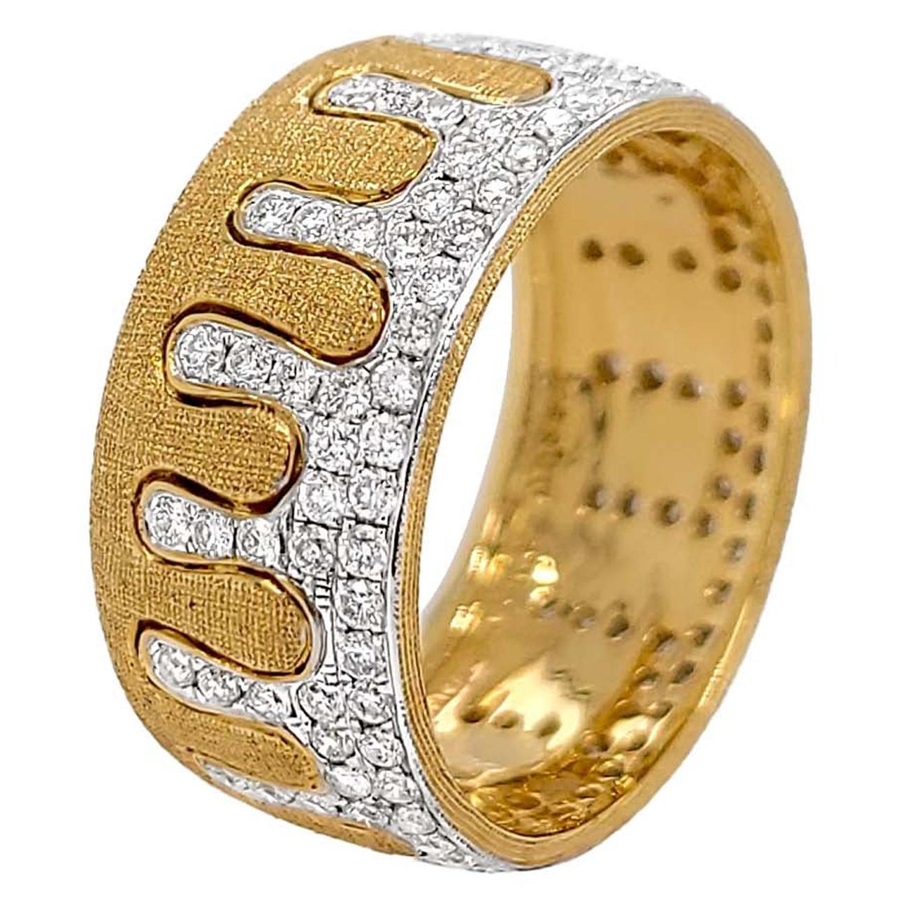 Florentine Finished Two-Tone Gold 18 Karat Italian Diamond Ring (bague en or bicolore avec diamants)