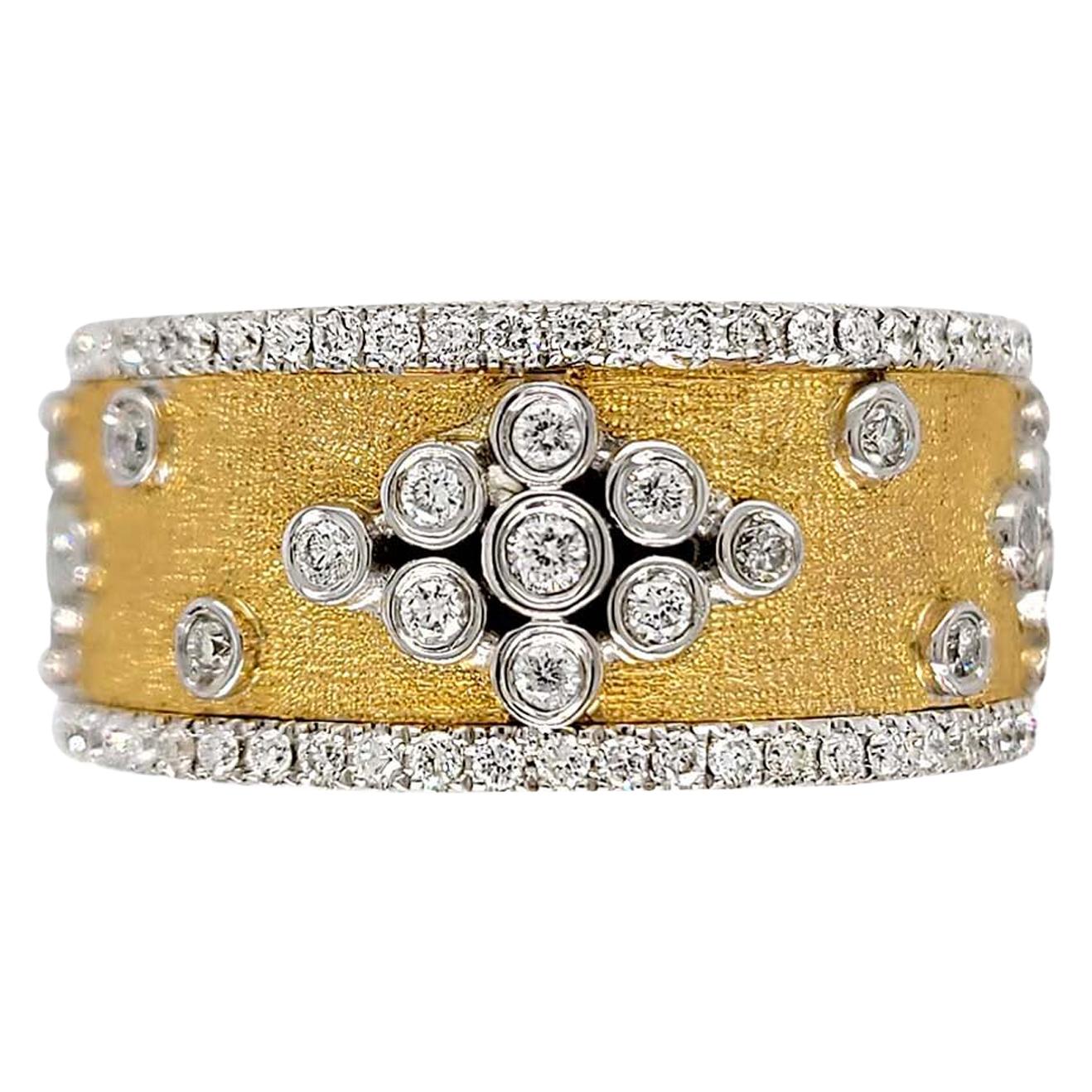 Florentine Finished Two-Tone Gold 18 Karat Italian Diamond Ring (bague en or bicolore avec diamants)