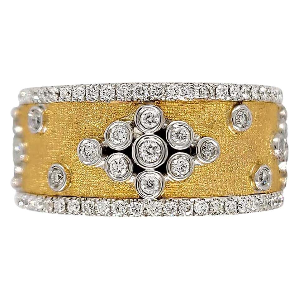 Florentine Finished Two-Tone 18 Karat Gold Italian Diamond Ring For ...