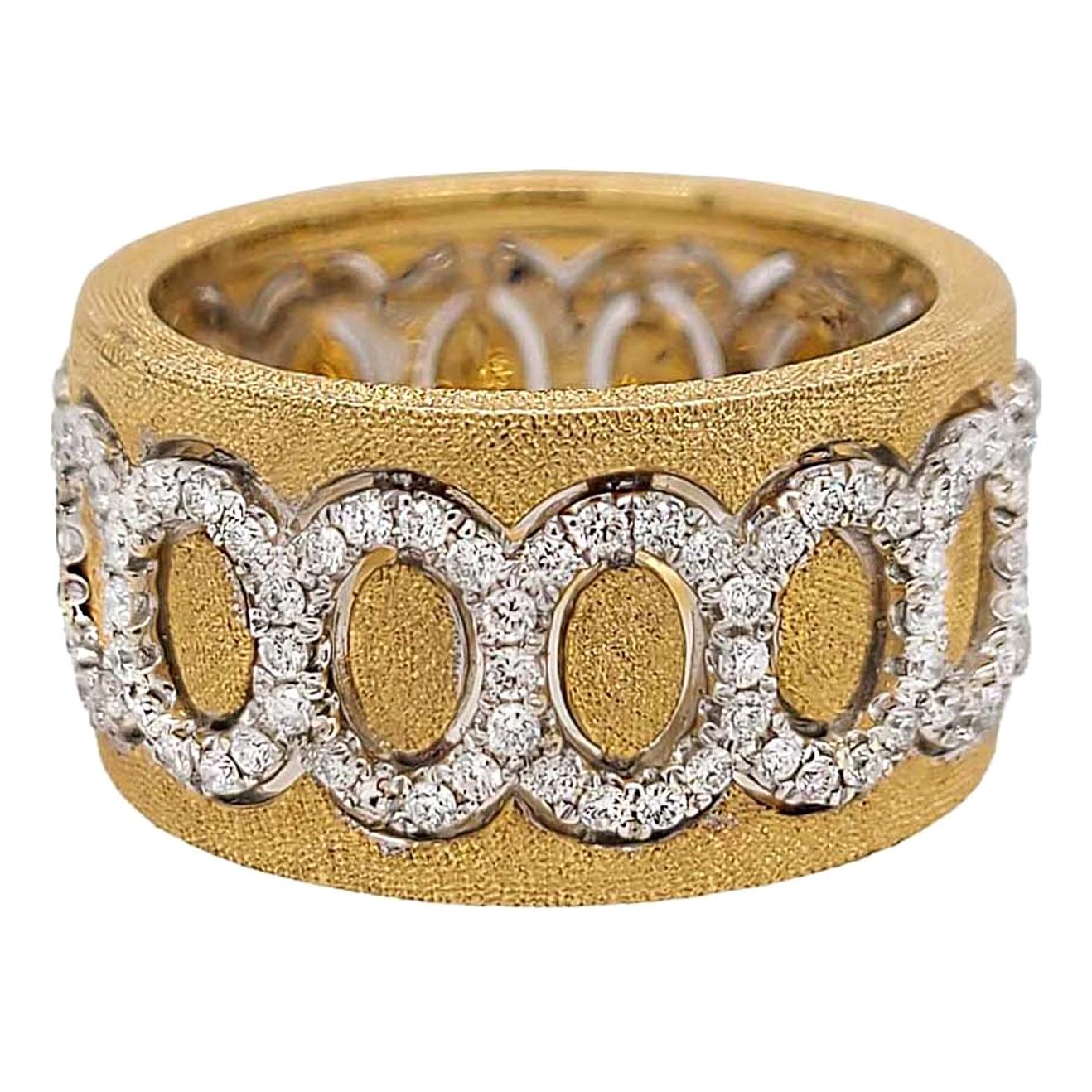 Anillo Italiano de Diamantes en Oro de 18 Kilates Acabado Florentino Bicolor
