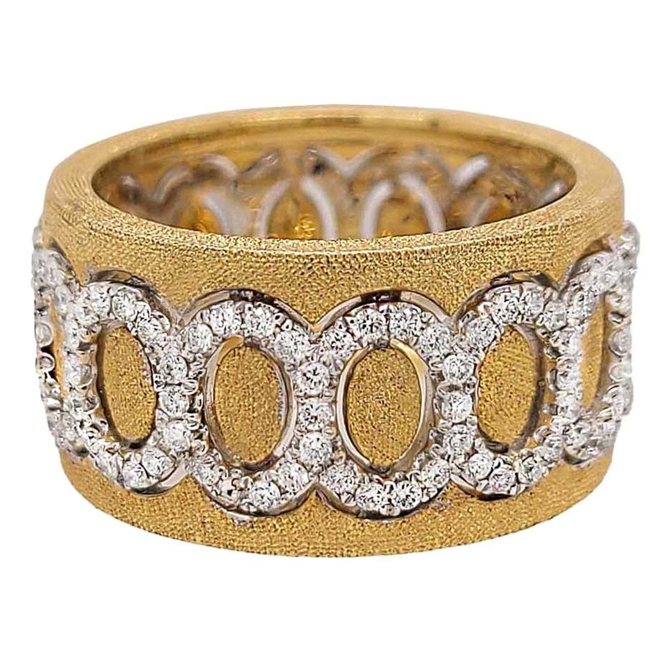 Florentine Finished Two-Tone 18 Karat Gold Italian Diamond Ring For Sale