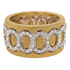 Florentine Finished Two-Tone Gold 18 Karat Italian Diamond Ring (bague en or bicolore avec diamants)
