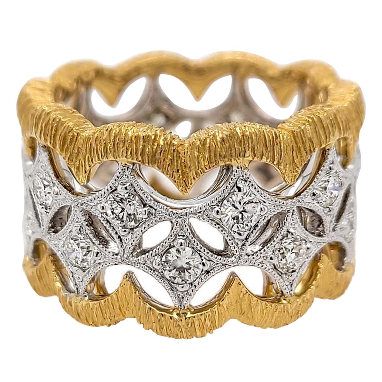 Florentine Finished Two-Tone 18 Karat Gold Italian Diamond Ring