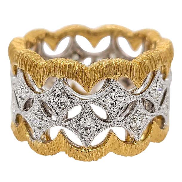 Florentine Finished Two-Tone 18 Karat Gold Italian Diamond Ring For ...