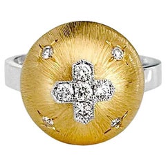 Zweifarbiger italienischer Diamantring aus 18 Karat Gold mit Florentiner Finish