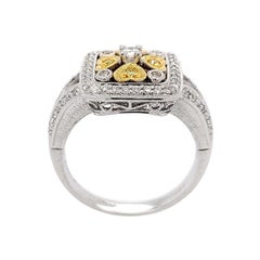 Florentine Finished Two-Tone Heart Motif 18 Karat Gold Italian Diamond Ring