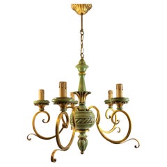 Florentine Florence Renaissance Style green Wood and gilt Metal Chandelier