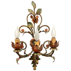 Florentine Flower and Leaf Three-Light Wall Light Sconce Vintage, Italy