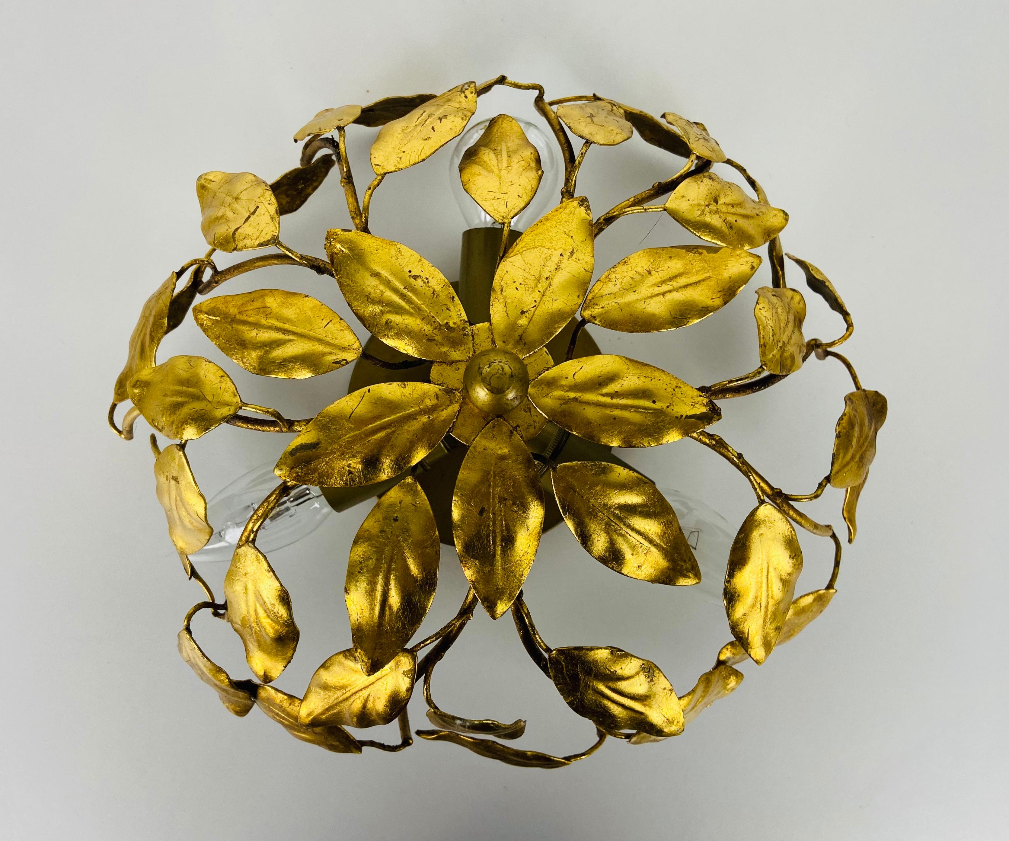 Hollywood Regency Florentine Flower Shape Flushmount Attributed to Banci Firenze, 1950s For Sale