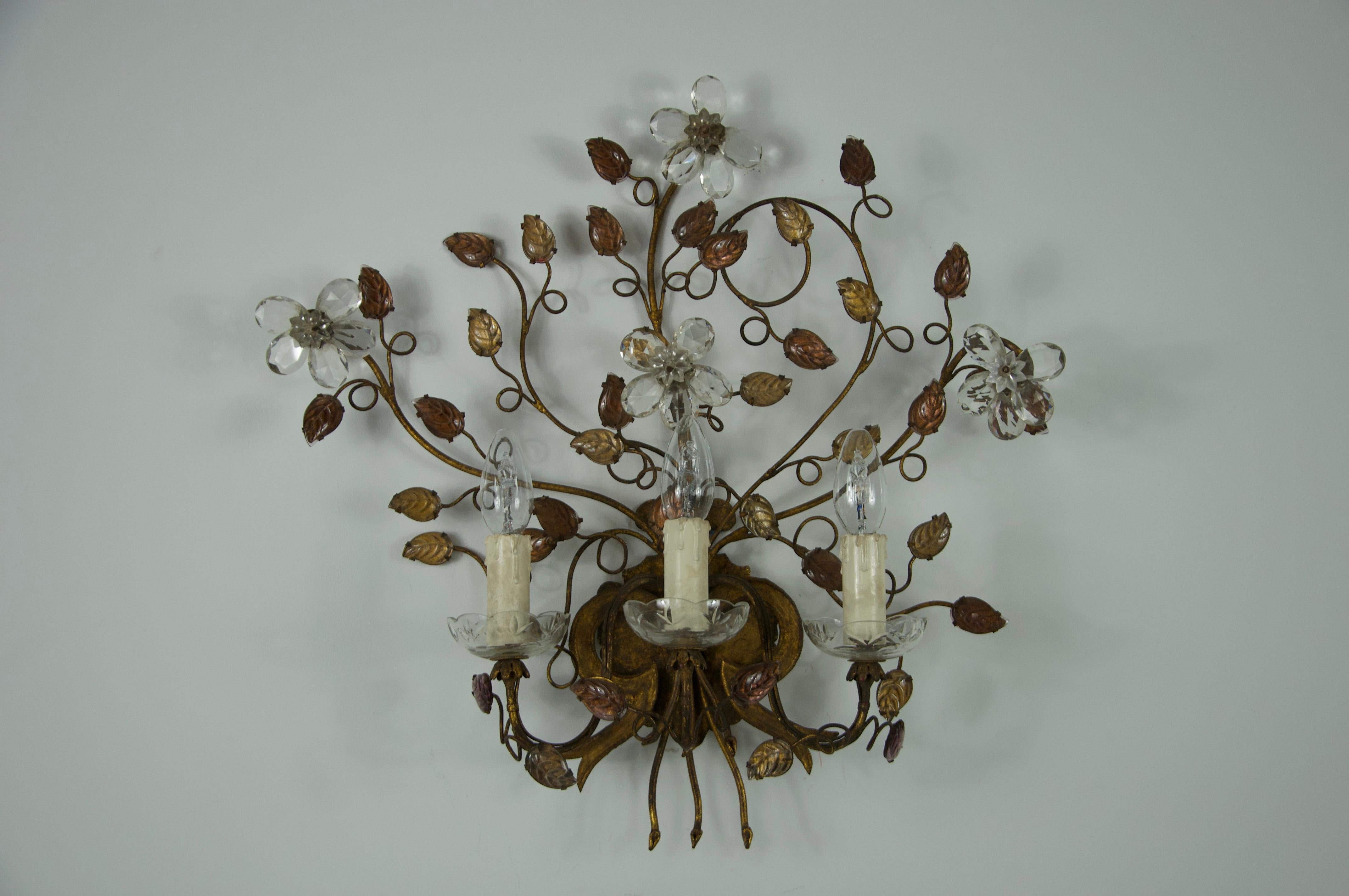 Hollywood Regency Applique Florentine en forme de fleur par Banci Firenze, Italie, années 1970 en vente
