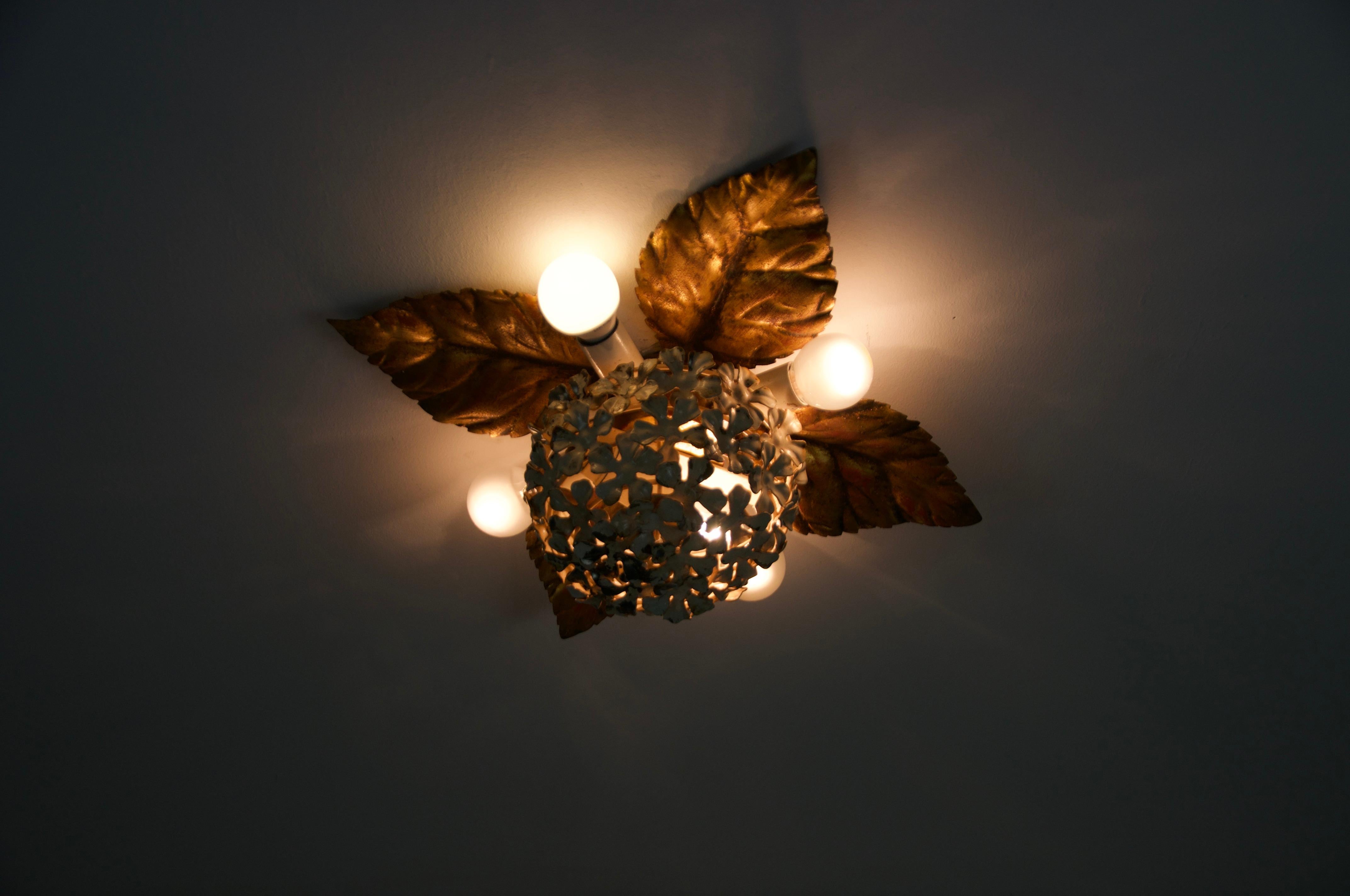 Florentine Flower Shape Wall Lamp or Flush Mount by Hans Kögl, Germany, 1960s For Sale 3