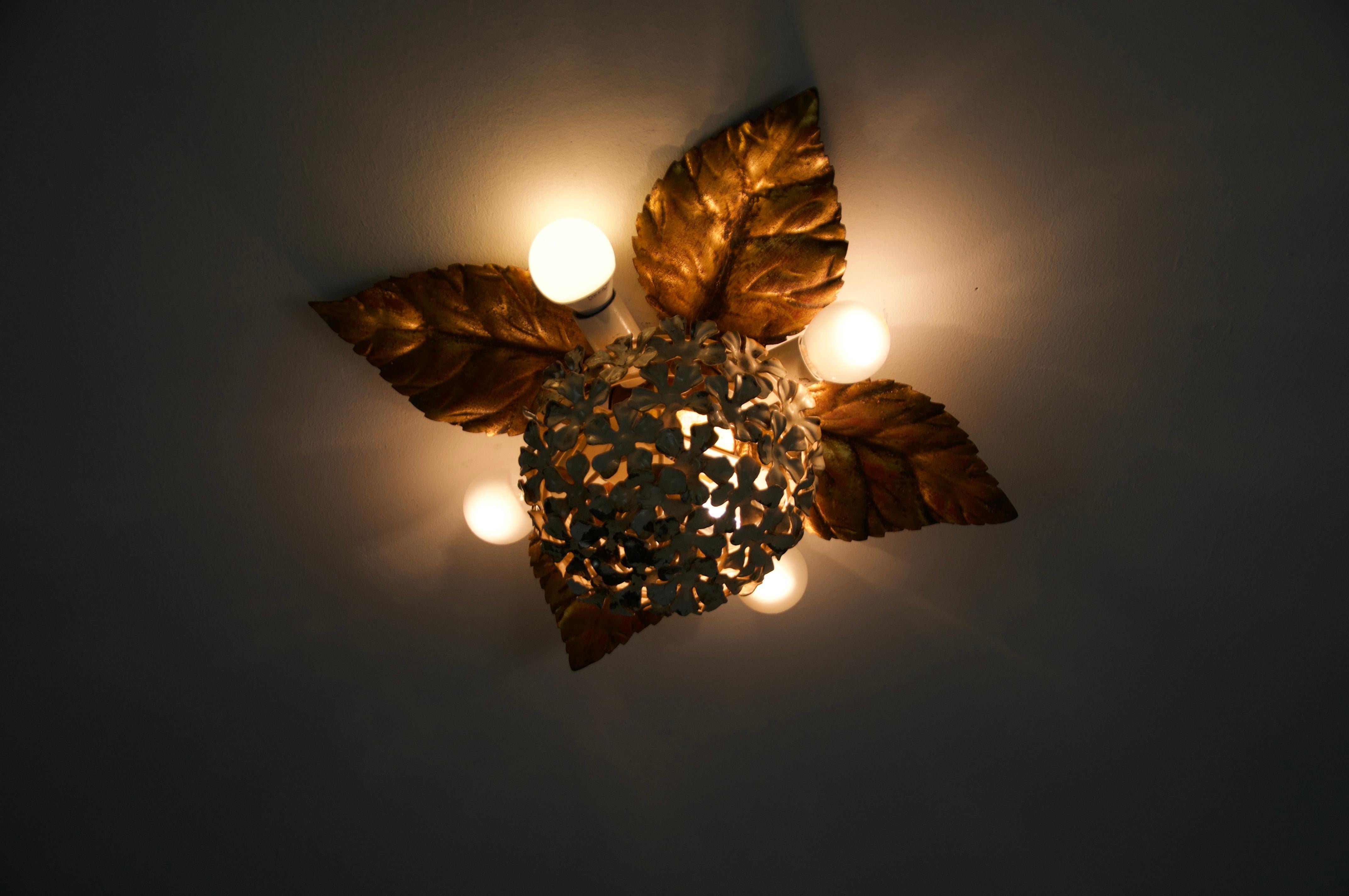 Florentine Flower Shape Wall Lamp or Flush Mount by Hans Kögl, Germany, 1960s For Sale 4