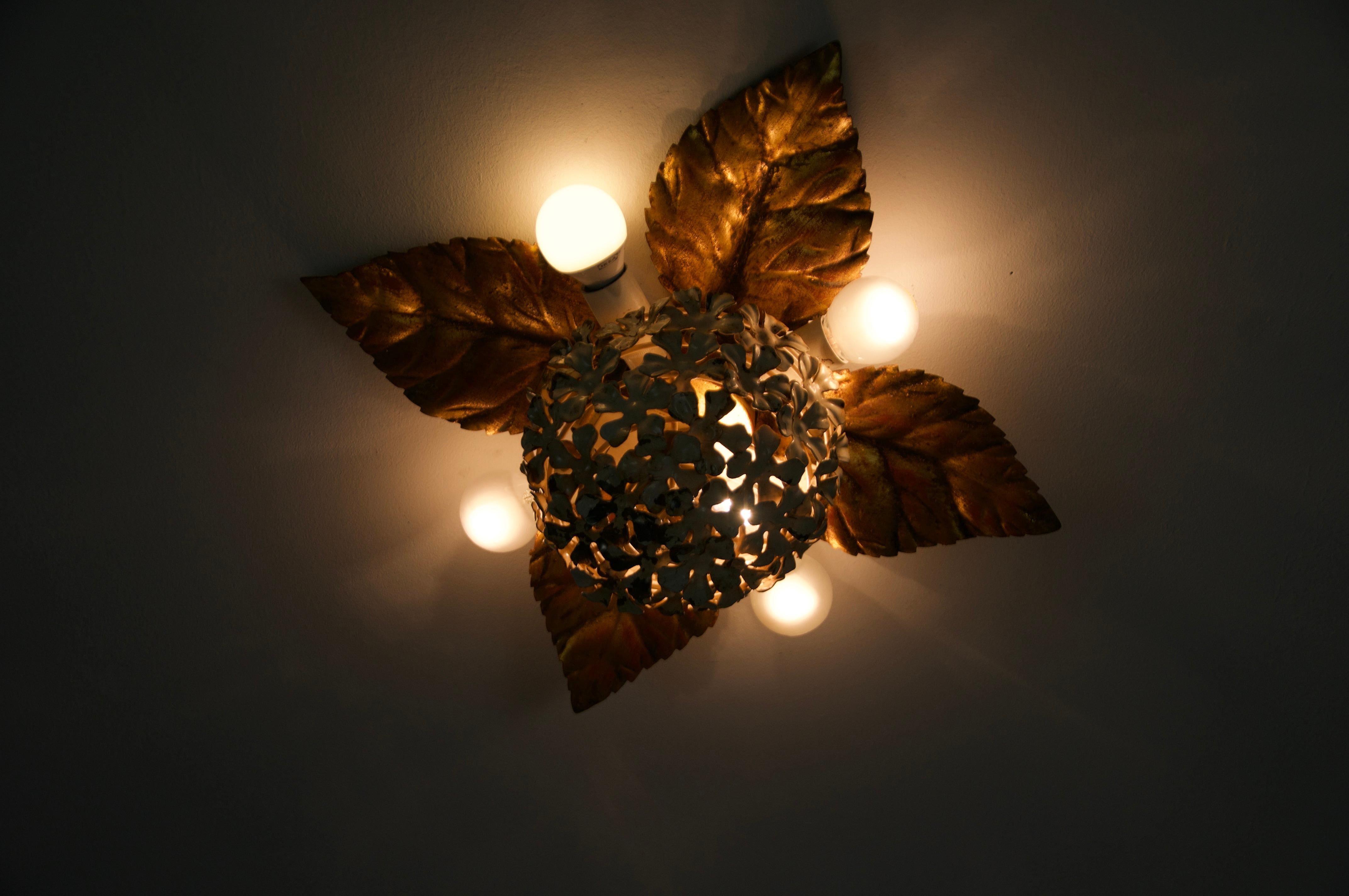 Florentine Flower Shape Wall Lamp or Flush Mount by Hans Kögl, Germany, 1960s For Sale 5