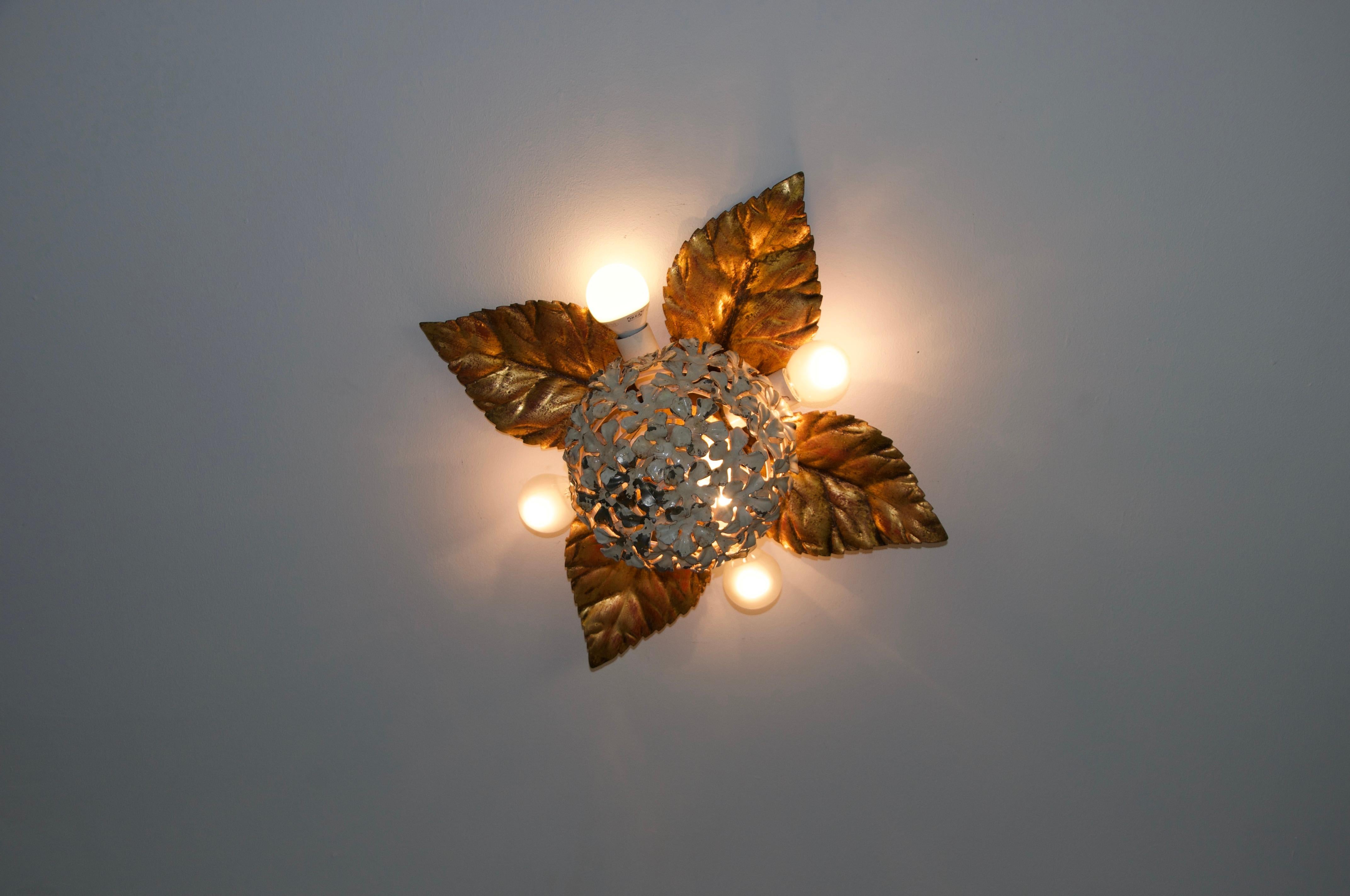 Florentine Flower Shape Wall Lamp or Flush Mount by Hans Kögl, Germany, 1960s For Sale 7