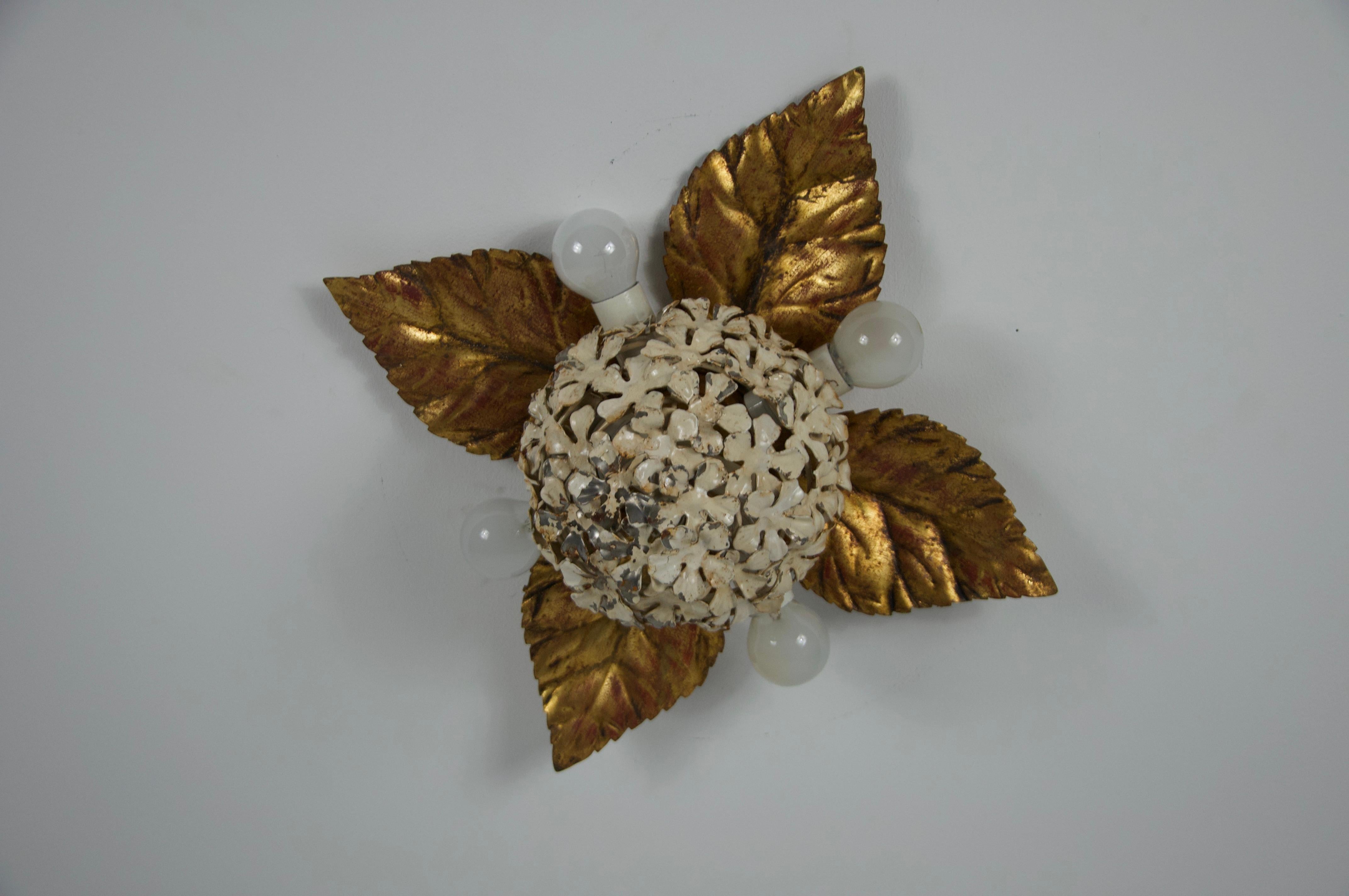 Mid-20th Century Florentine Flower Shape Wall Lamp or Flush Mount by Hans Kögl, Germany, 1960s For Sale