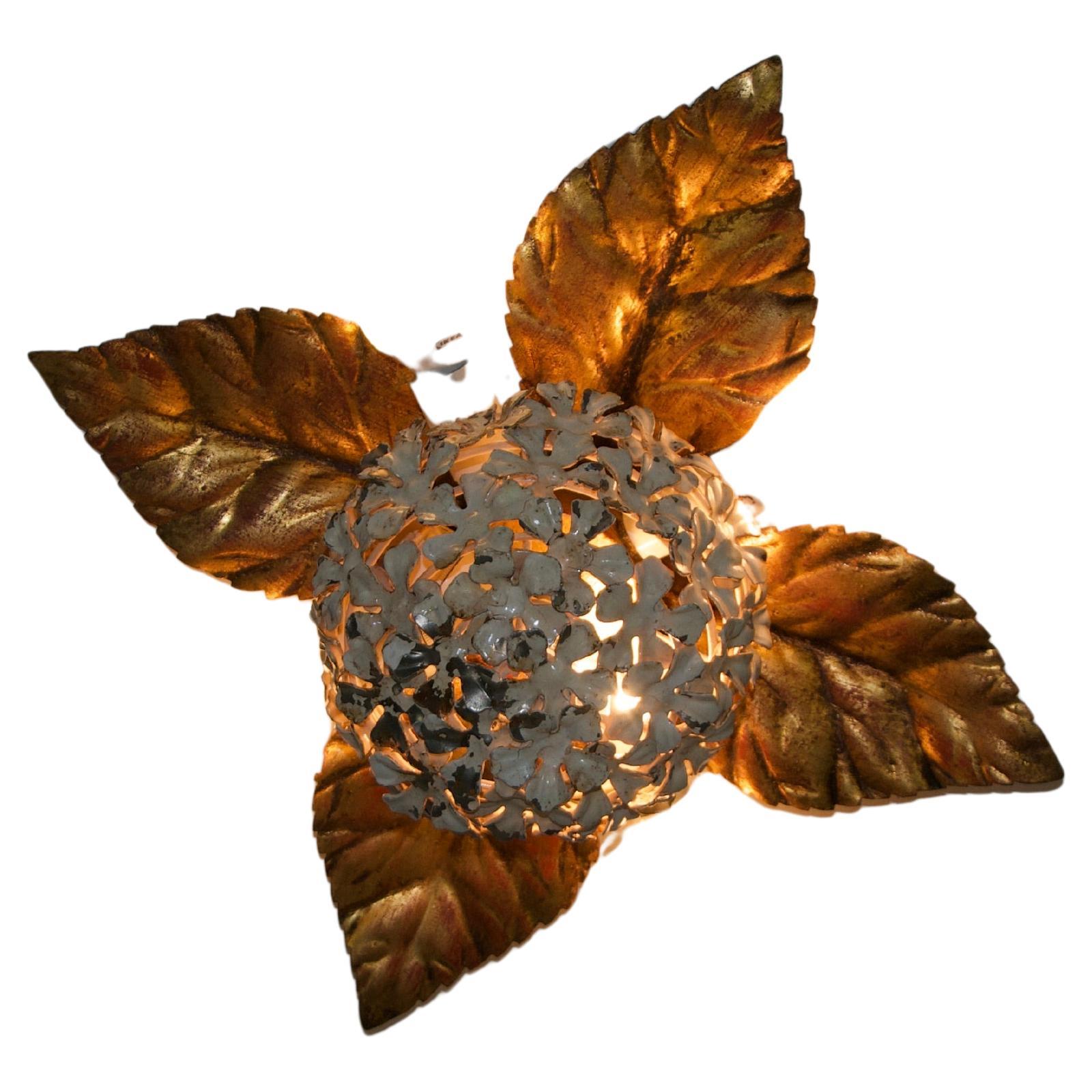 Florentine Flower Shape Wall Lamp or Flush Mount by Hans Kögl, Germany, 1960s For Sale