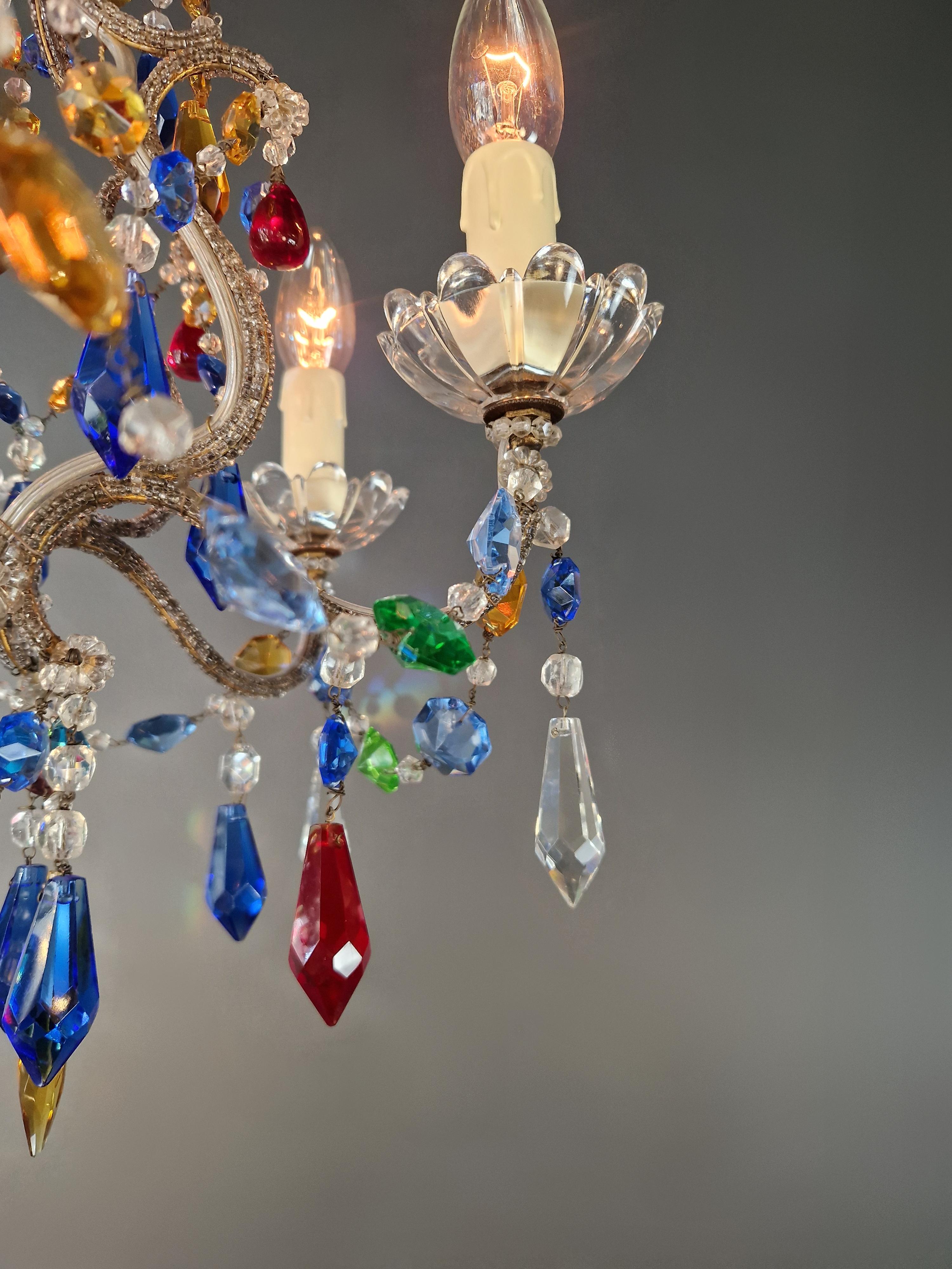 Florentine Gilded Iron Chandelier with Colored Crystals For Sale 3