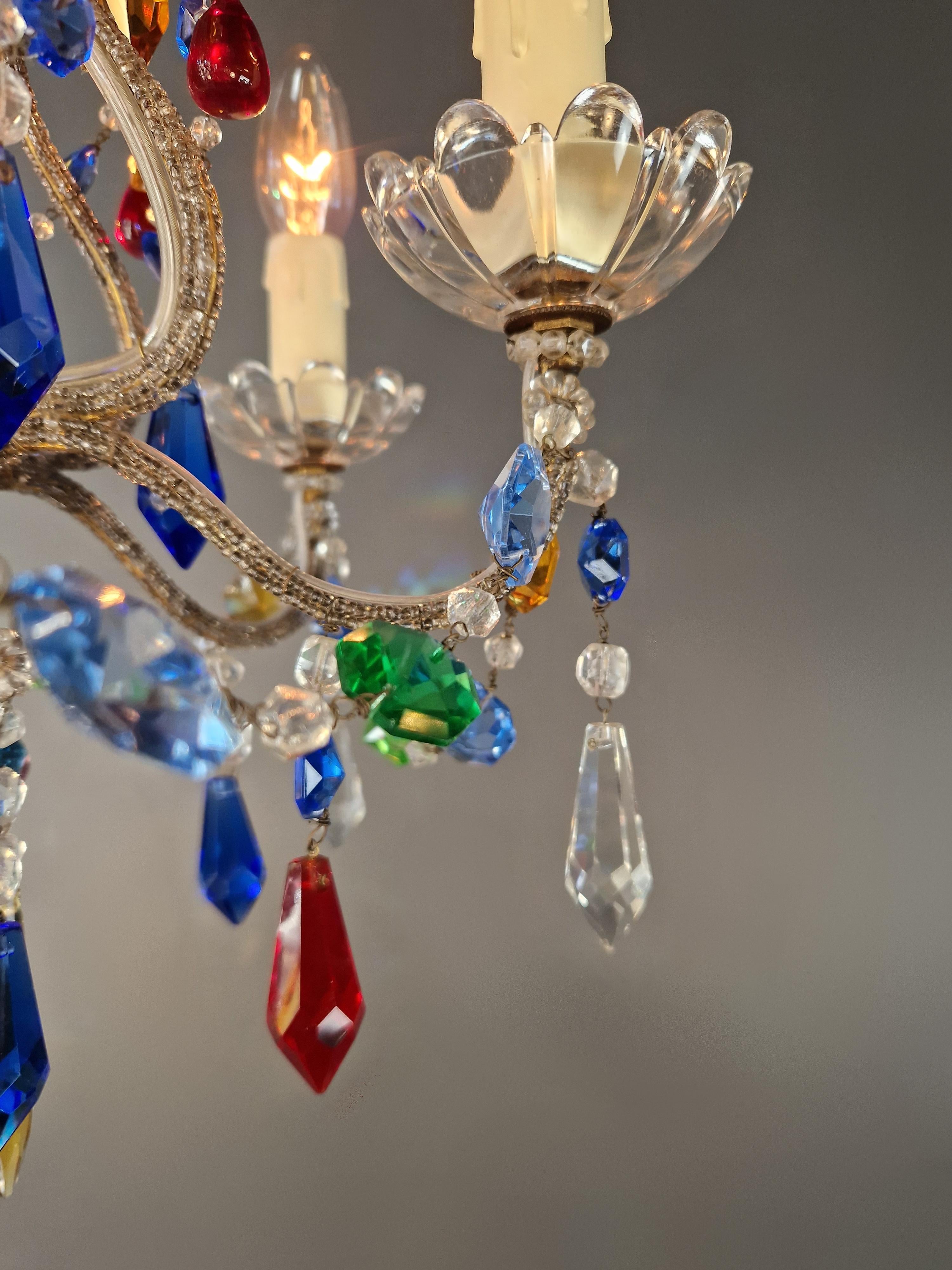 Florentine Gilded Iron Chandelier with Colored Crystals For Sale 4