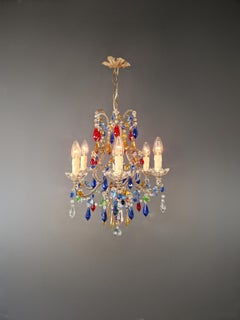 Florentine Gilded Iron Chandelier with Colored Crystals