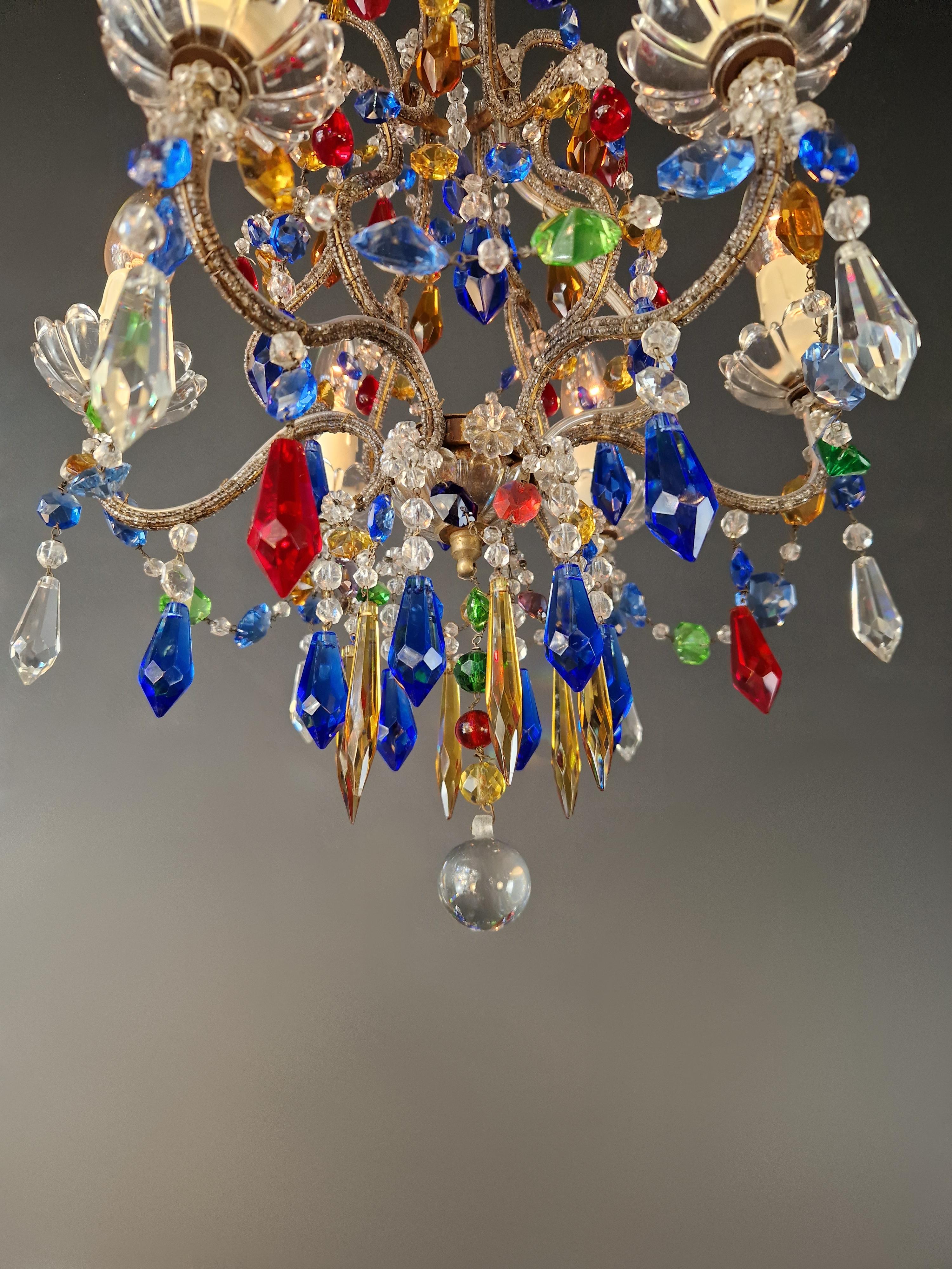 Florentine Gilded Iron Chandelier with Colored Crystals In Good Condition For Sale In Berlin, DE