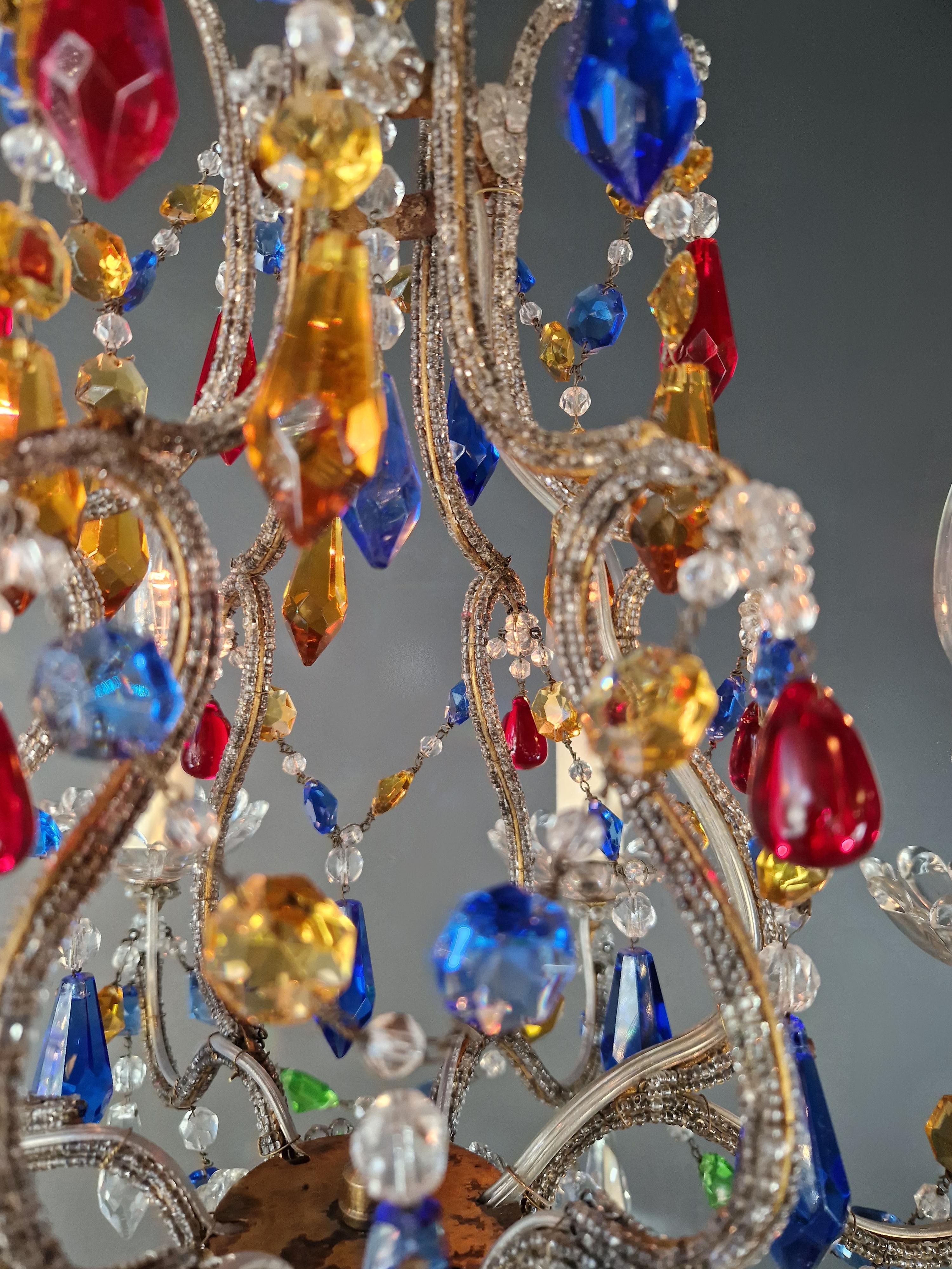 Florentine Gilded Iron Chandelier with Colored Crystals For Sale 1